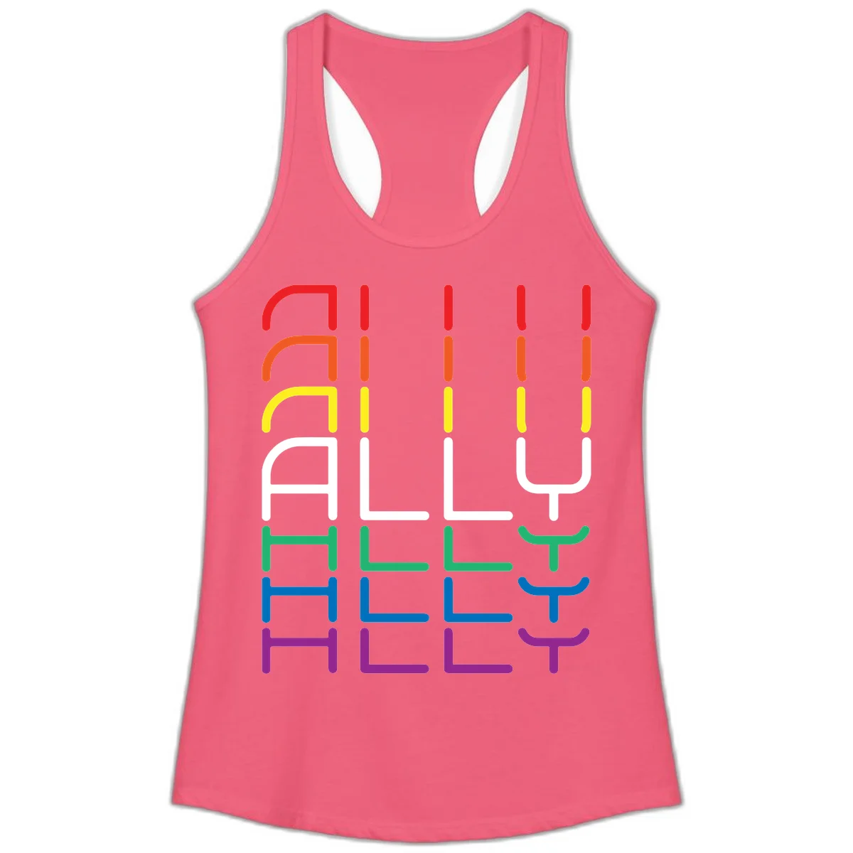 Rainbow pride seating chart design with colorful chair icons arranged in rows representing pride flag colors from red to purple in Hot Pink