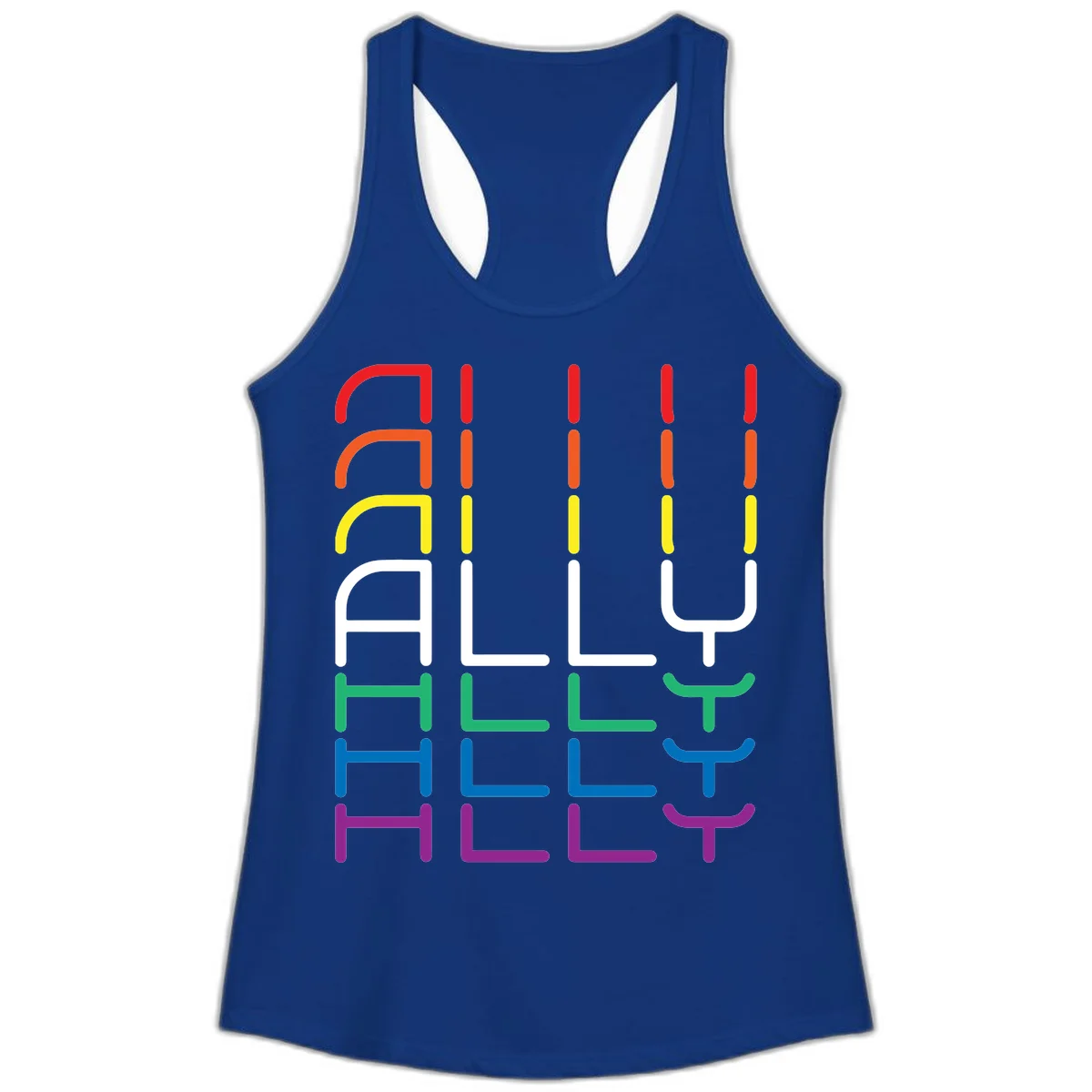 Rainbow pride seating chart design with colorful chair icons arranged in rows representing pride flag colors from red to purple in Solid Royal