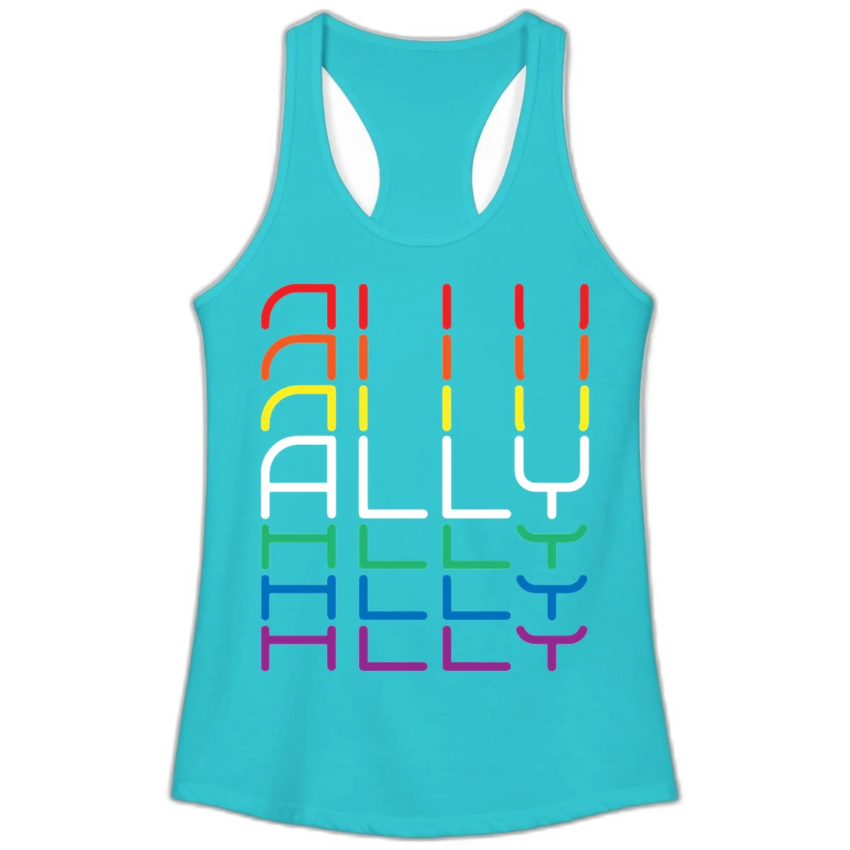 Rainbow pride seating chart design with colorful chair icons arranged in rows representing pride flag colors from red to purple in Solid Tahiti Blue