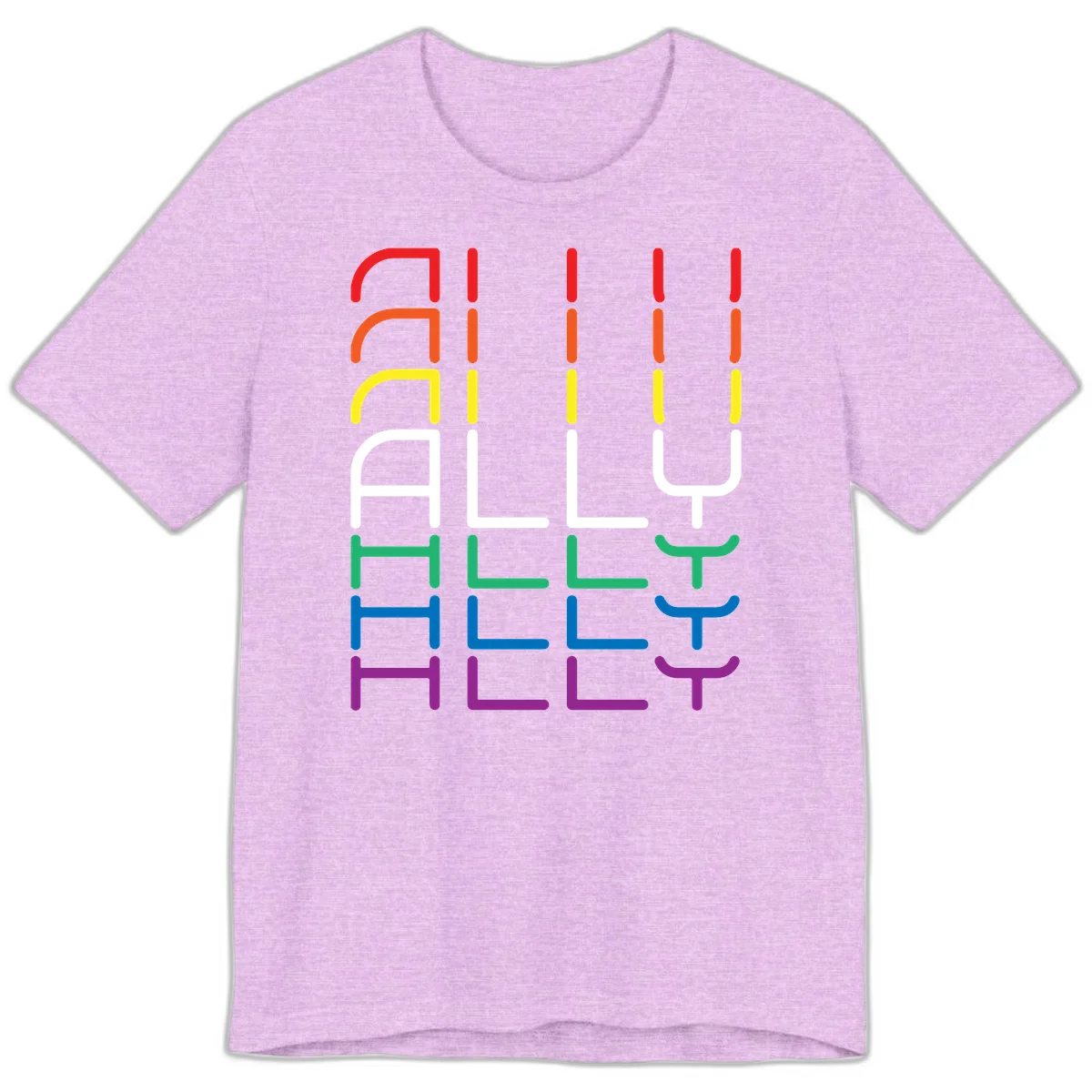 Rainbow pride seating chart design with colorful chair icons arranged in rows representing pride flag colors from red to purple in Heather Prism Lilac