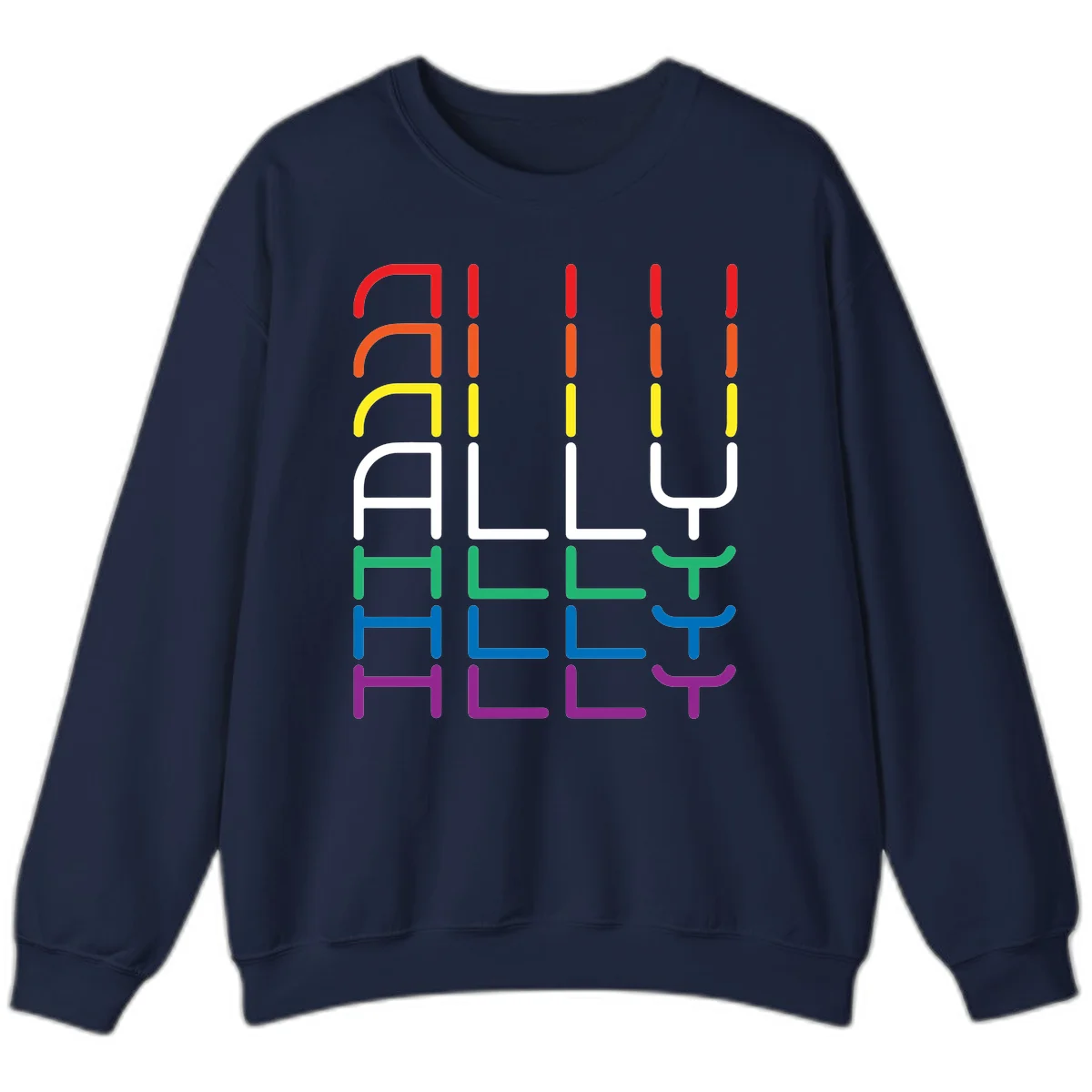 Rainbow pride seating chart design with colorful chair icons arranged in rows representing pride flag colors from red to purple in Navy