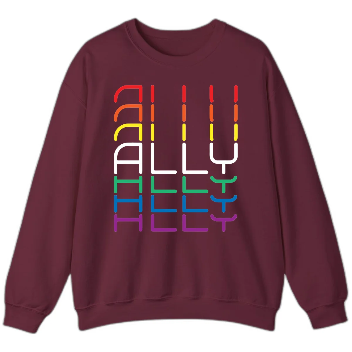 Rainbow pride seating chart design with colorful chair icons arranged in rows representing pride flag colors from red to purple in Maroon