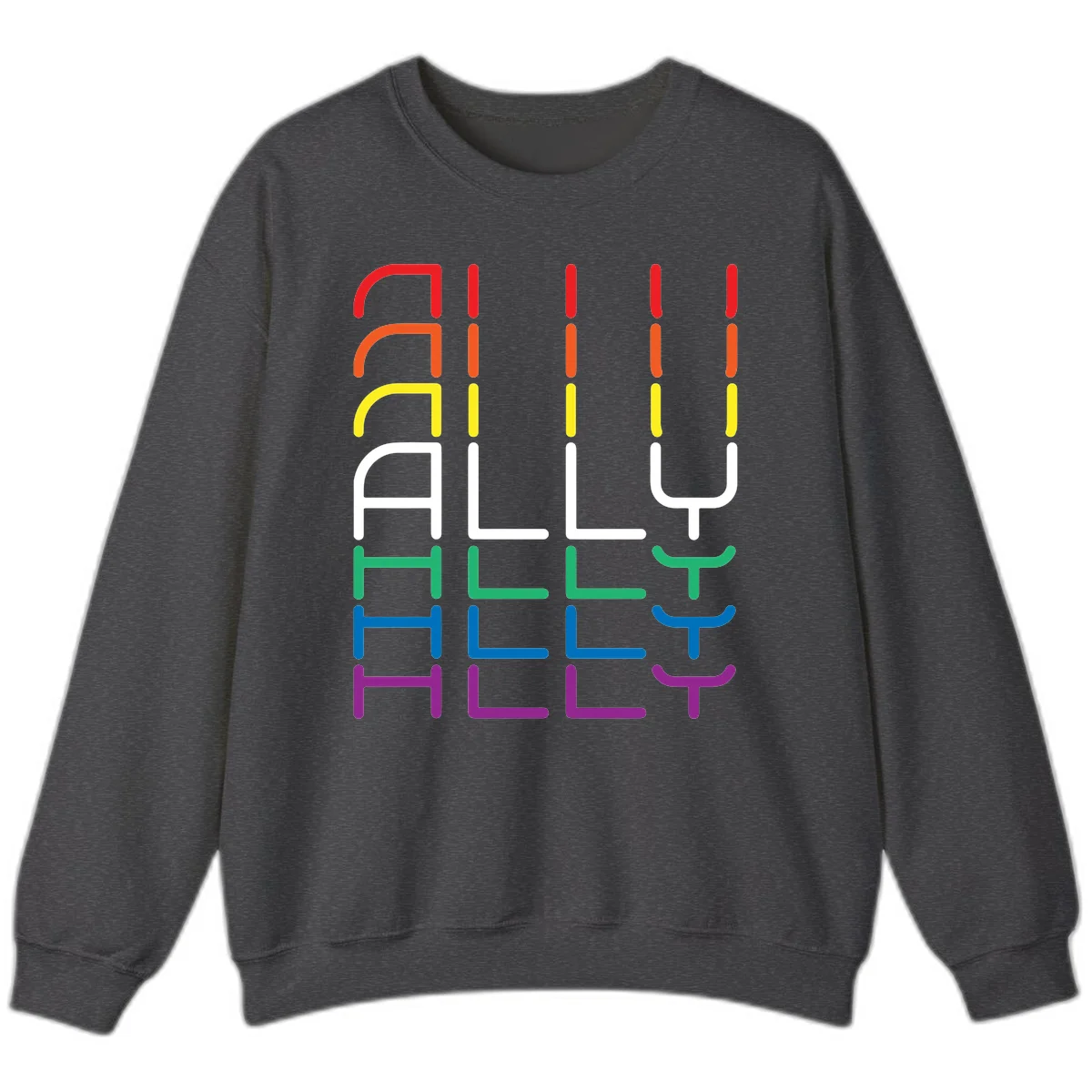 Rainbow pride seating chart design with colorful chair icons arranged in rows representing pride flag colors from red to purple in Dark Heather