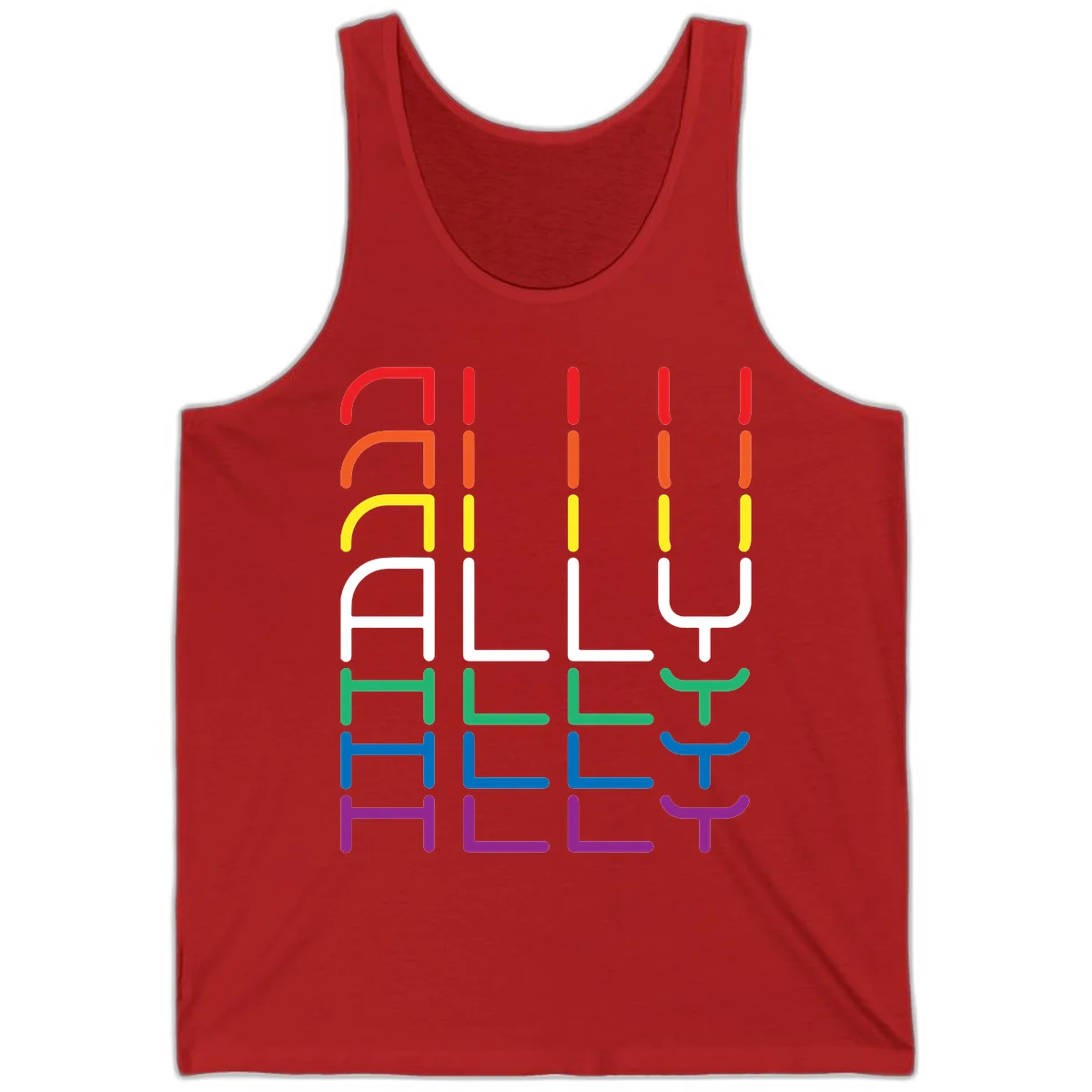 Rainbow pride seating chart design with colorful chair icons arranged in rows representing pride flag colors from red to purple in Red