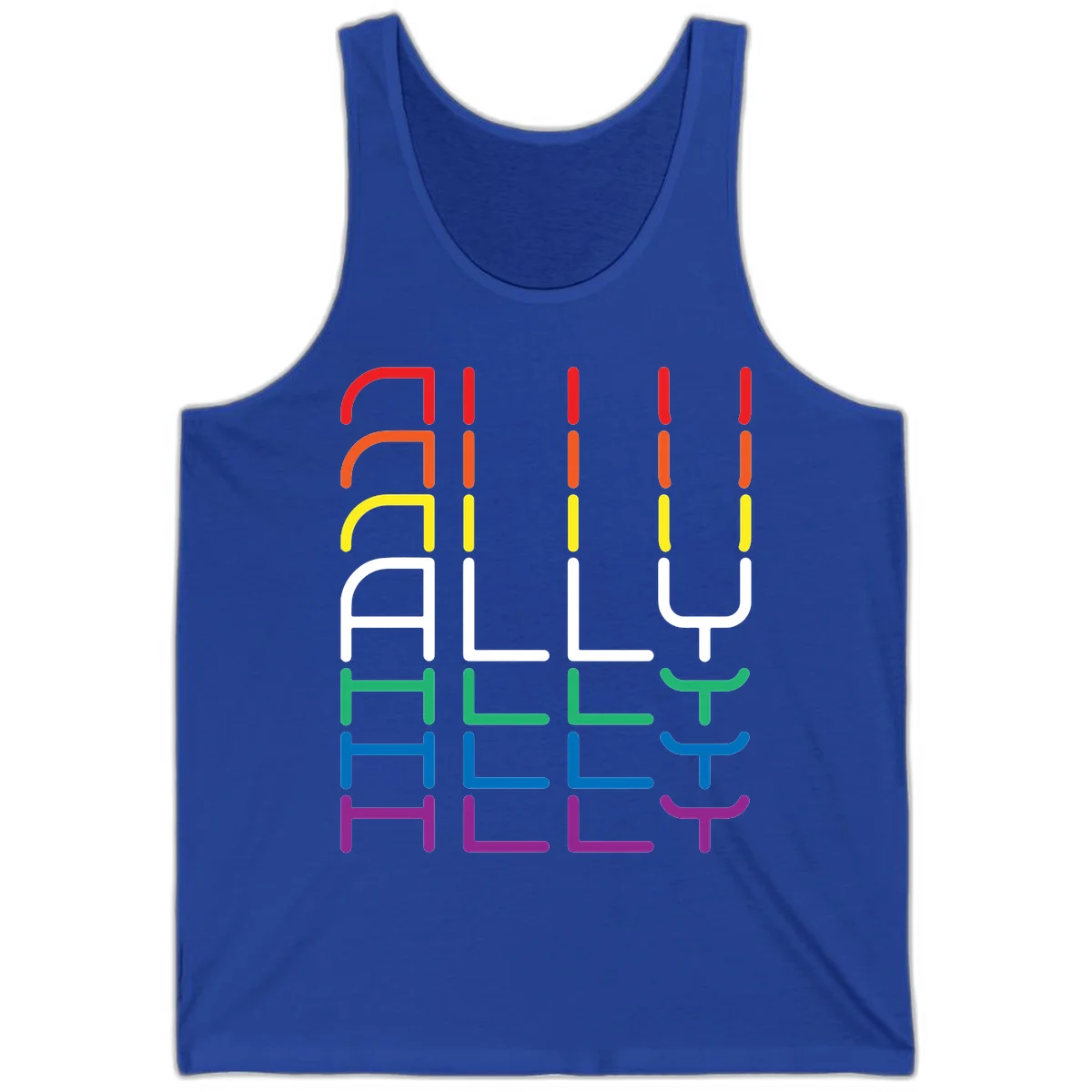 Rainbow pride seating chart design with colorful chair icons arranged in rows representing pride flag colors from red to purple in True Royal