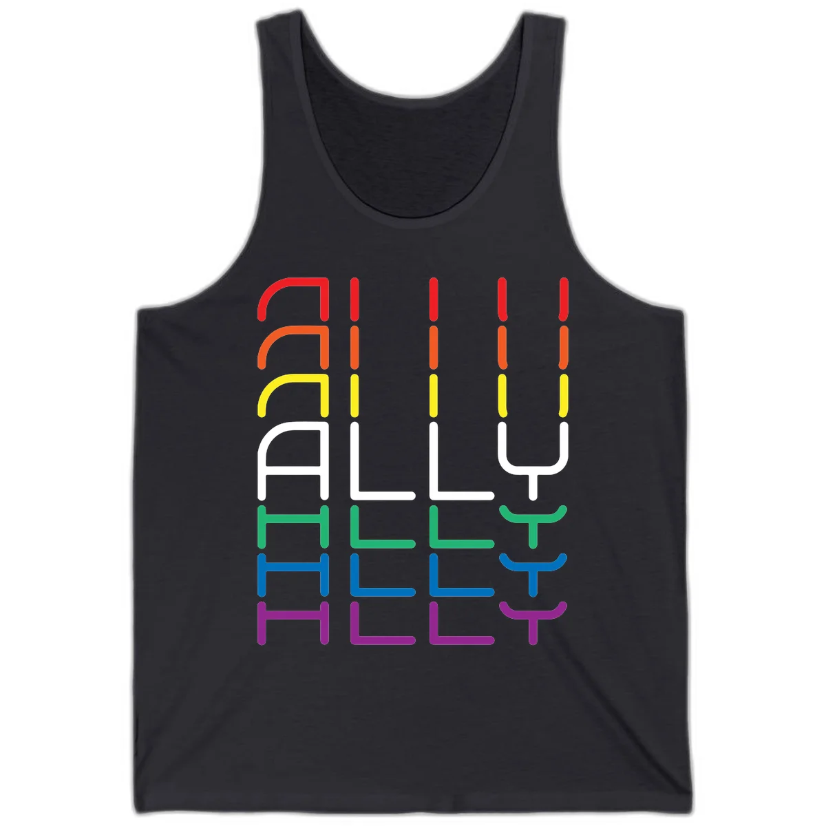 Rainbow pride seating chart design with colorful chair icons arranged in rows representing pride flag colors from red to purple in Dark Grey