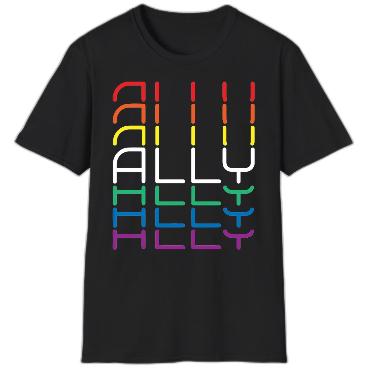 Rainbow pride seating chart design with colorful chair icons arranged in rows representing pride flag colors from red to purple in Black