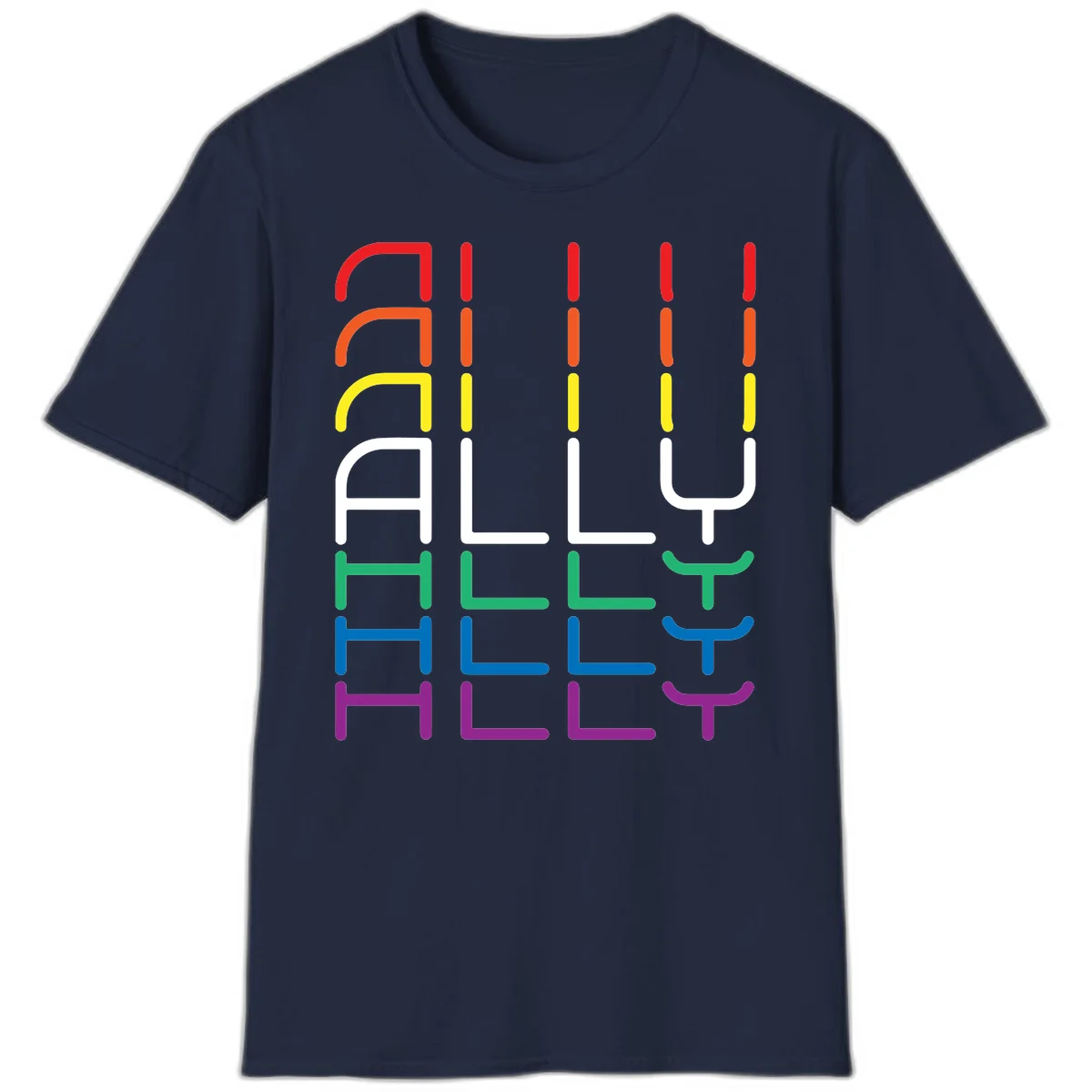 Rainbow pride seating chart design with colorful chair icons arranged in rows representing pride flag colors from red to purple in Navy