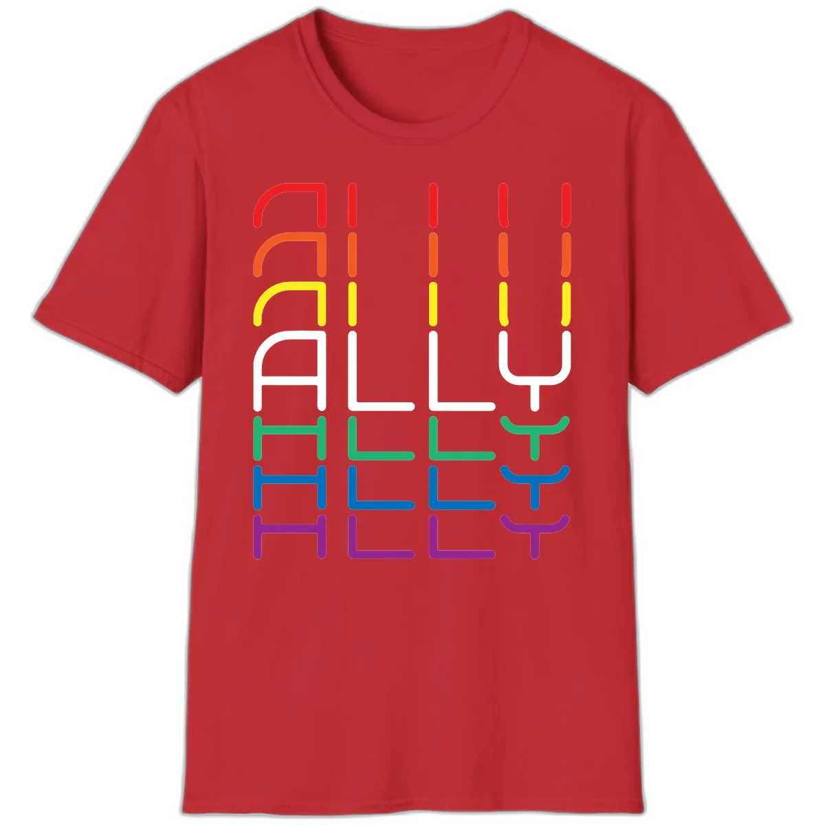 Rainbow pride seating chart design with colorful chair icons arranged in rows representing pride flag colors from red to purple in Red