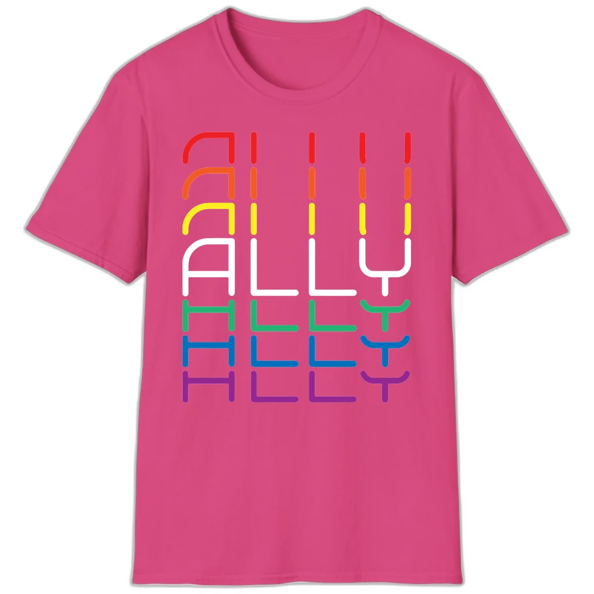 Rainbow pride seating chart design with colorful chair icons arranged in rows representing pride flag colors from red to purple in Heliconia