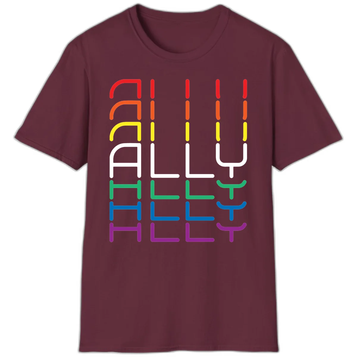 Rainbow pride seating chart design with colorful chair icons arranged in rows representing pride flag colors from red to purple in Maroon