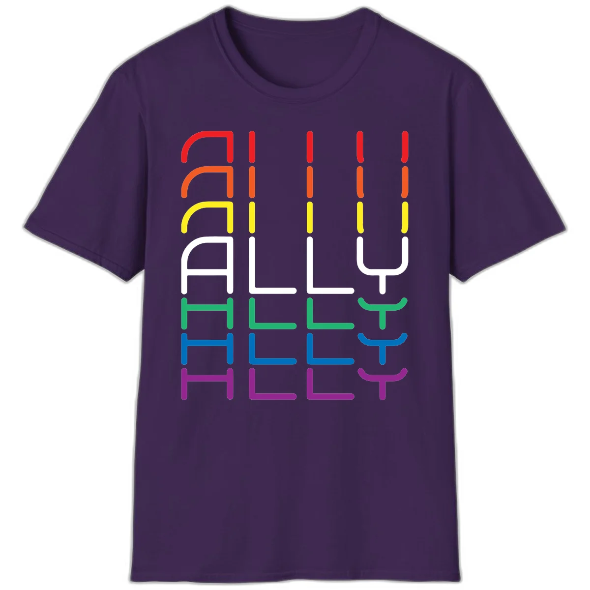 Rainbow pride seating chart design with colorful chair icons arranged in rows representing pride flag colors from red to purple in Purple