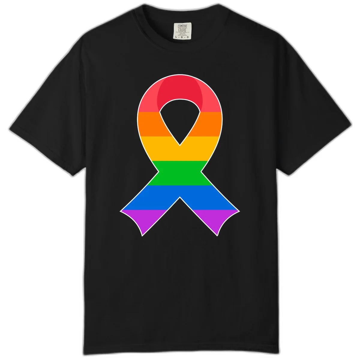 Rainbow pride awareness ribbon with horizontal stripes in red, orange, yellow, green, blue, and purple colors in Black