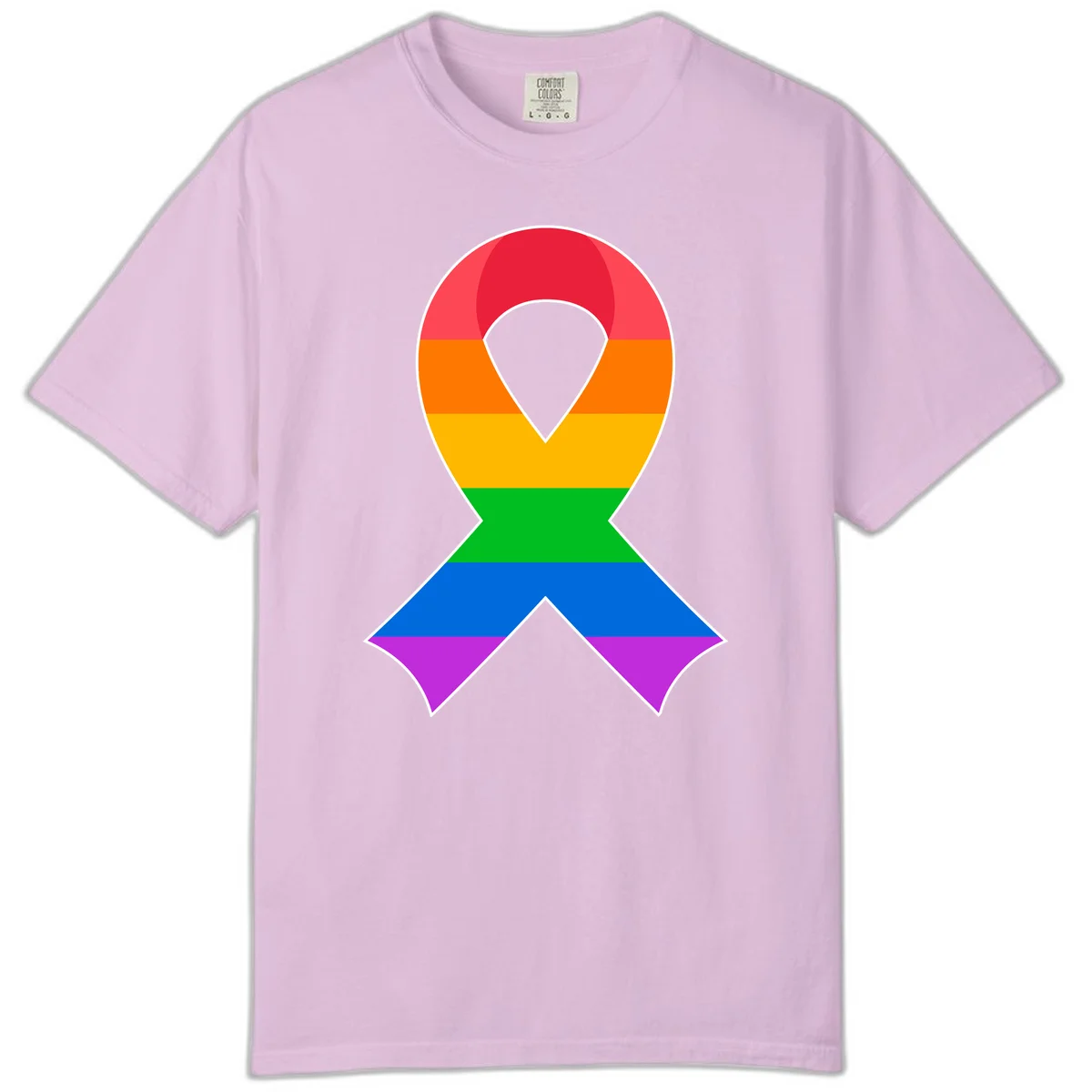 Rainbow pride awareness ribbon with horizontal stripes in red, orange, yellow, green, blue, and purple colors in Orchid