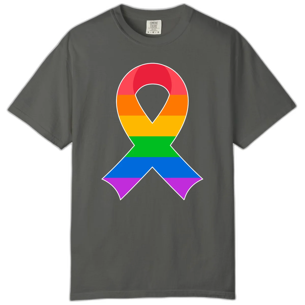 Rainbow pride awareness ribbon with horizontal stripes in red, orange, yellow, green, blue, and purple colors in Pepper