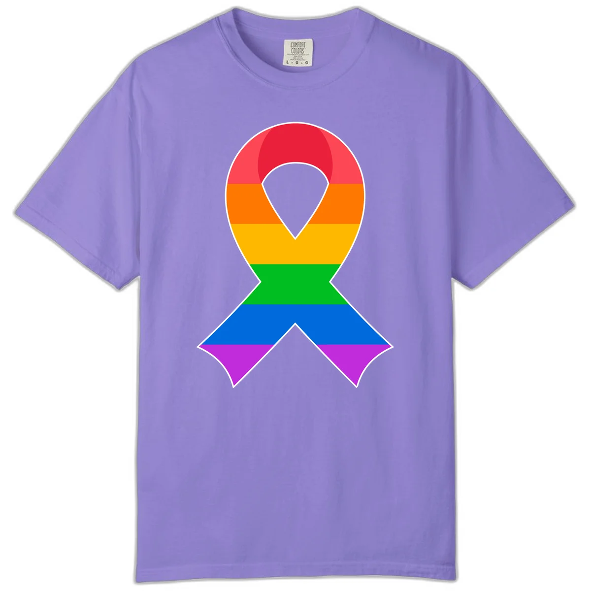 Rainbow pride awareness ribbon with horizontal stripes in red, orange, yellow, green, blue, and purple colors in Violet
