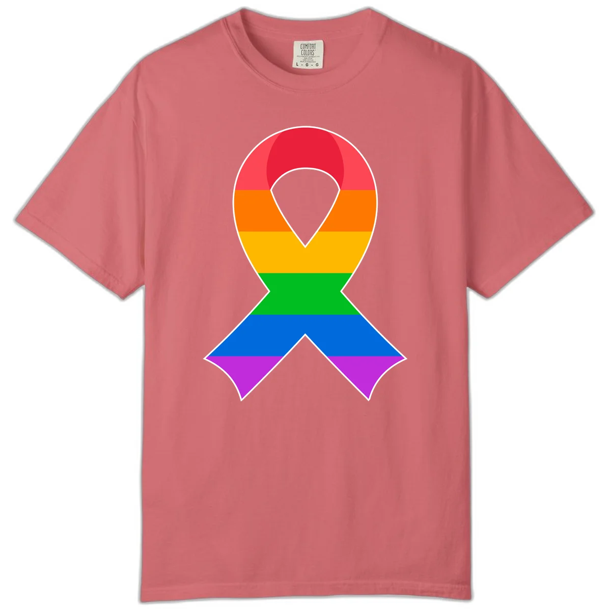 Rainbow pride awareness ribbon with horizontal stripes in red, orange, yellow, green, blue, and purple colors in Watermelon