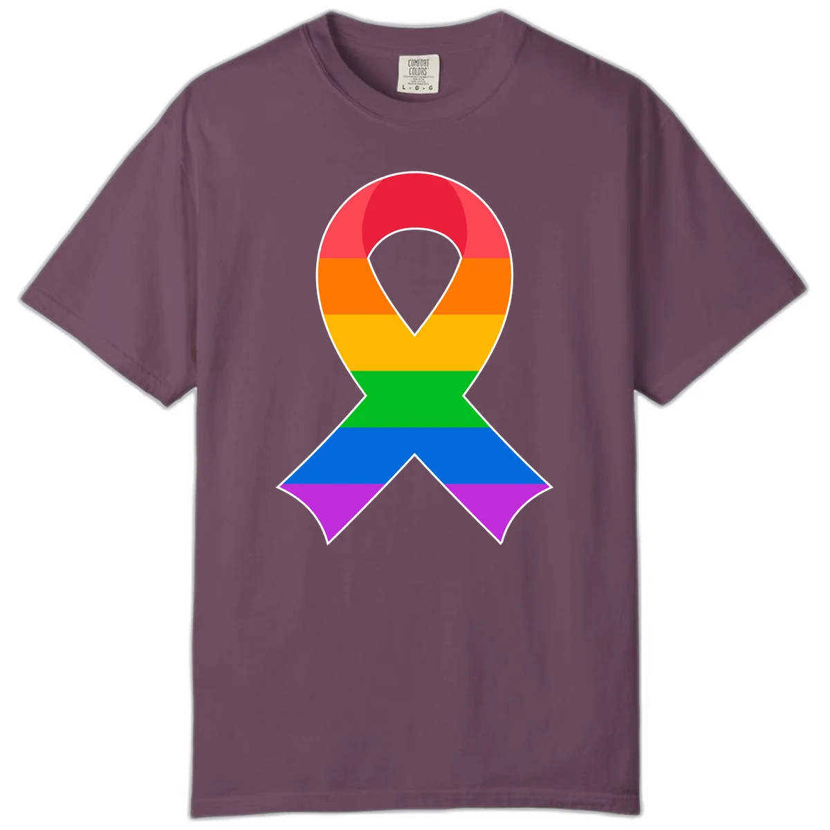 Rainbow pride awareness ribbon with horizontal stripes in red, orange, yellow, green, blue, and purple colors in Berry