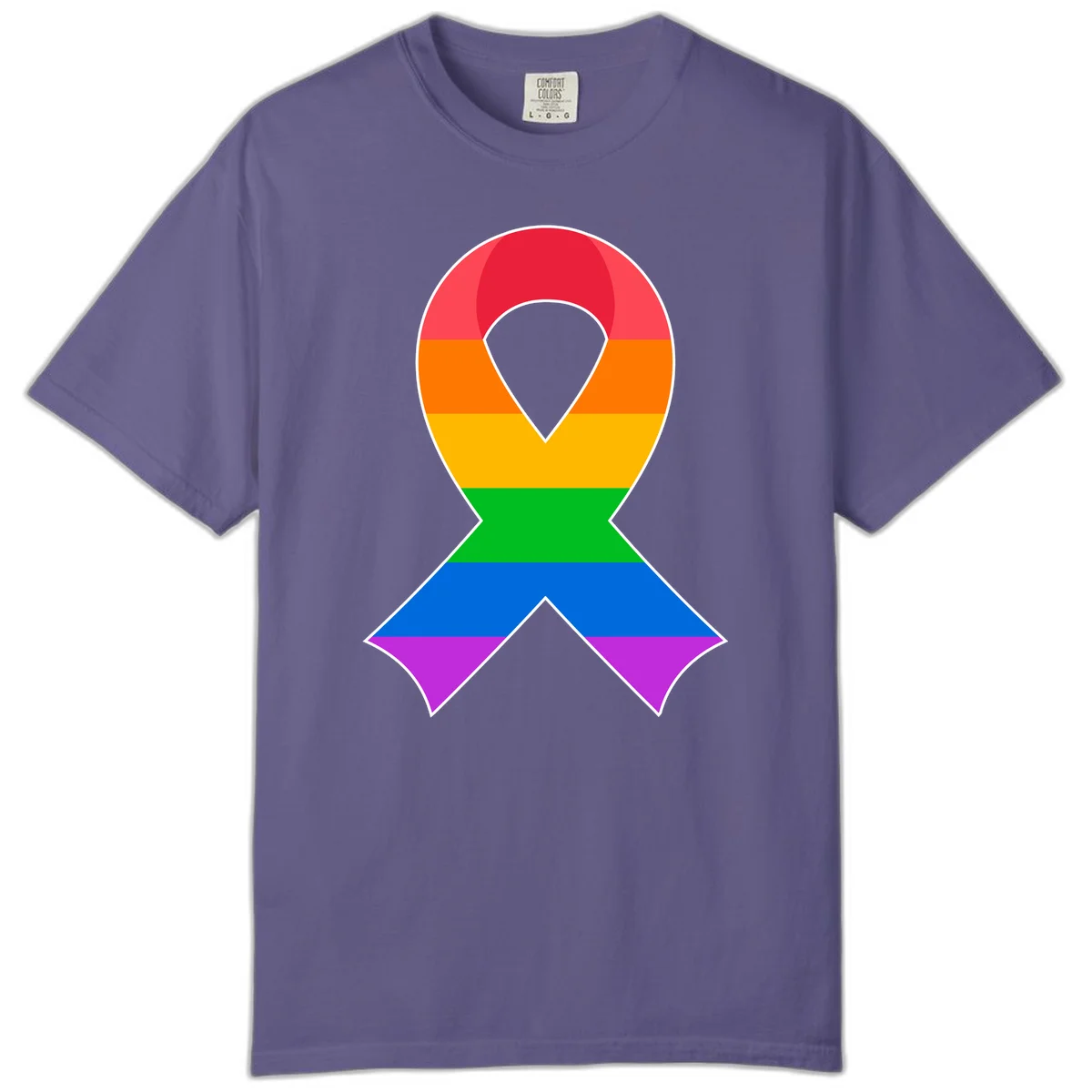 Rainbow pride awareness ribbon with horizontal stripes in red, orange, yellow, green, blue, and purple colors in Grape