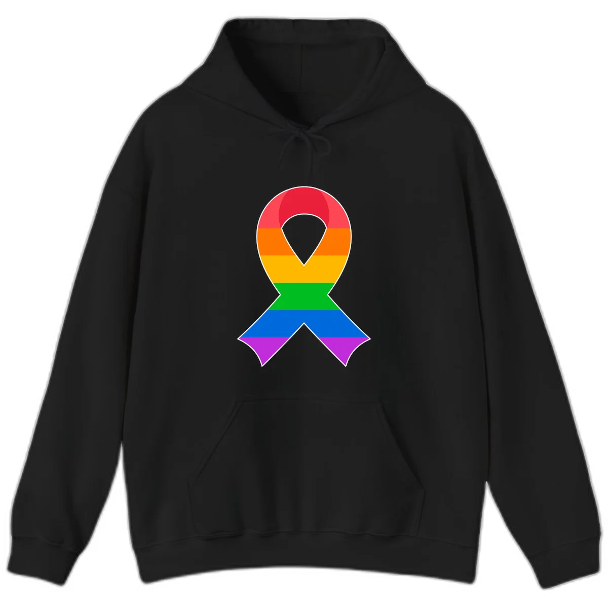 Rainbow pride awareness ribbon with horizontal stripes in red, orange, yellow, green, blue, and purple colors in Black