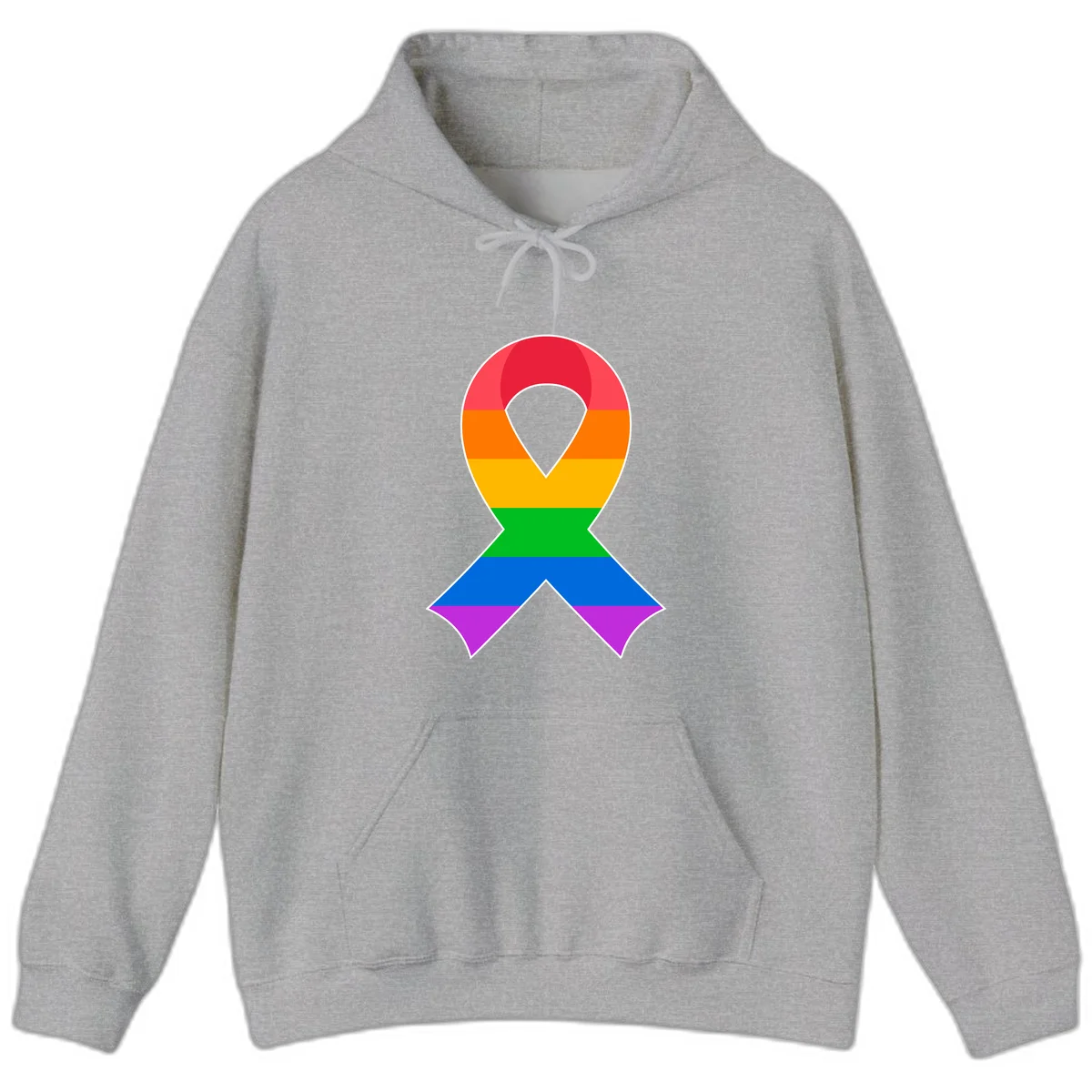Rainbow pride awareness ribbon with horizontal stripes in red, orange, yellow, green, blue, and purple colors in Sport Grey