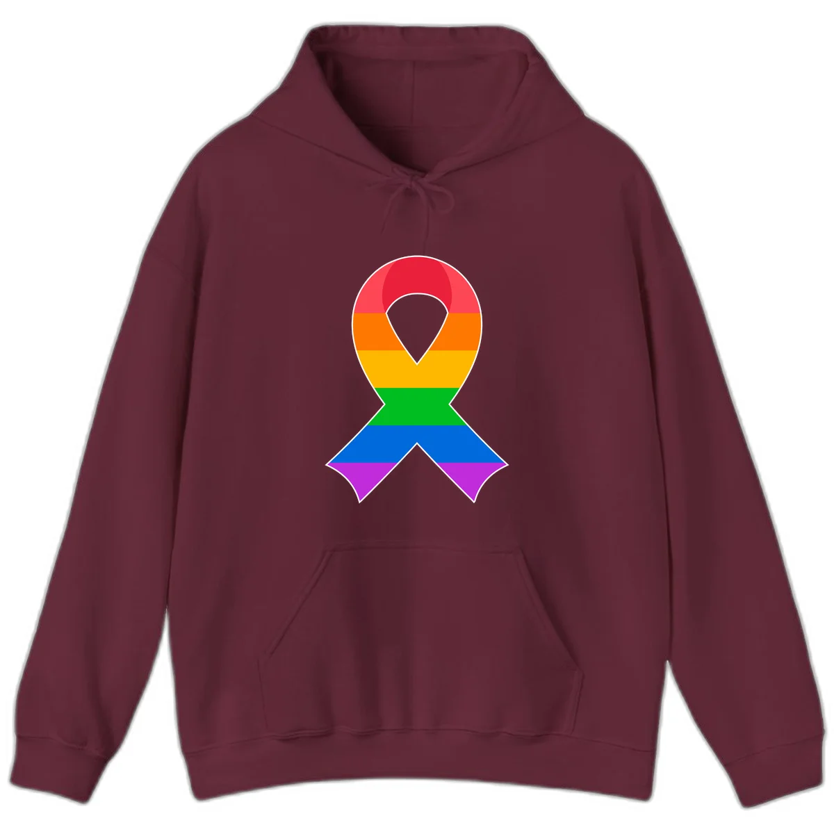 Rainbow pride awareness ribbon with horizontal stripes in red, orange, yellow, green, blue, and purple colors in Maroon