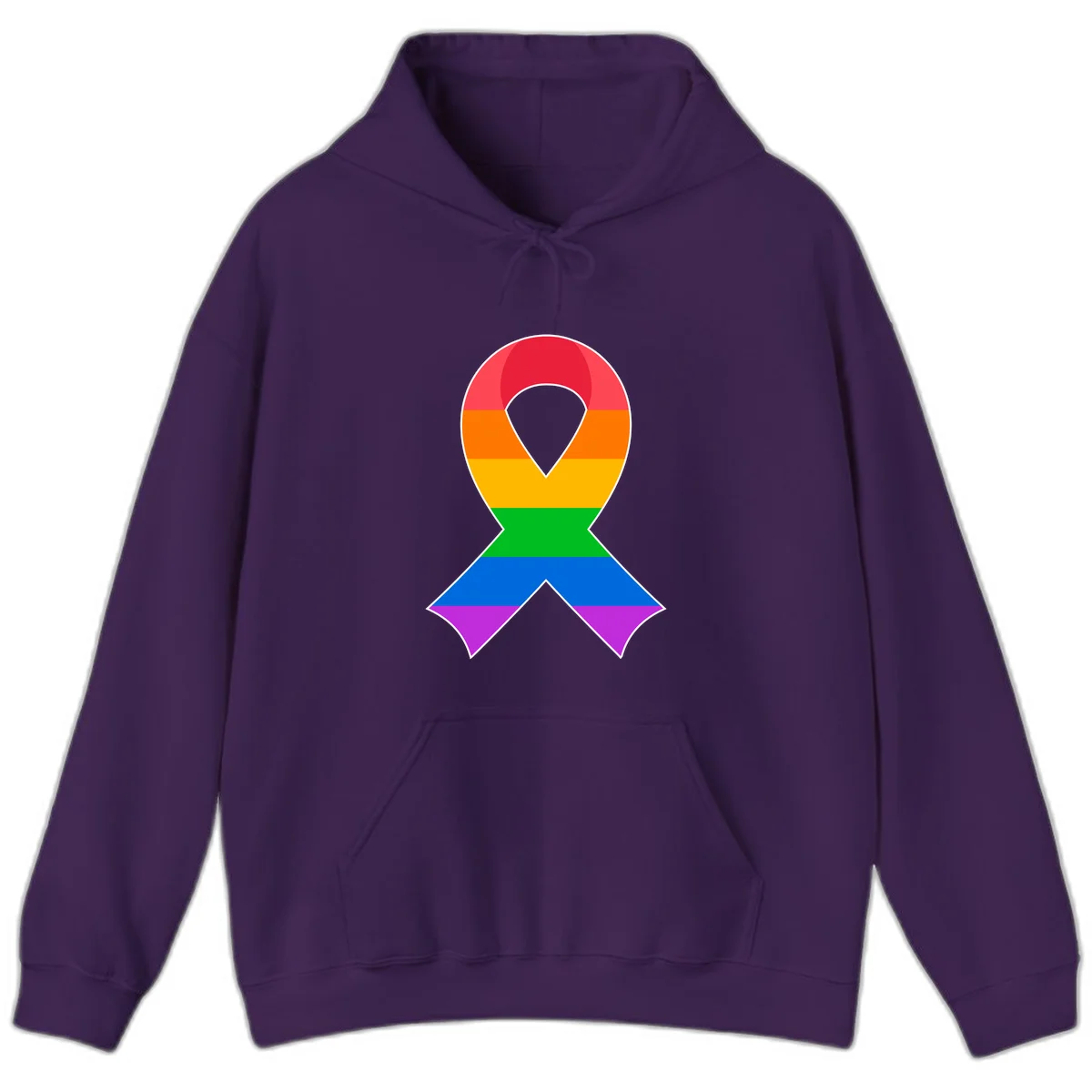 Rainbow pride awareness ribbon with horizontal stripes in red, orange, yellow, green, blue, and purple colors in Purple