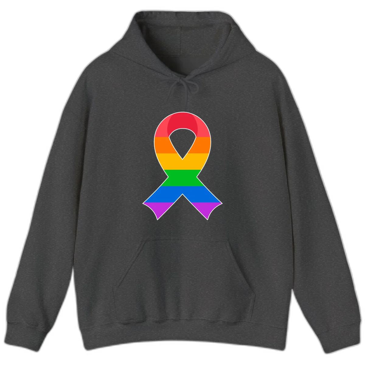 Rainbow pride awareness ribbon with horizontal stripes in red, orange, yellow, green, blue, and purple colors in Dark Heather