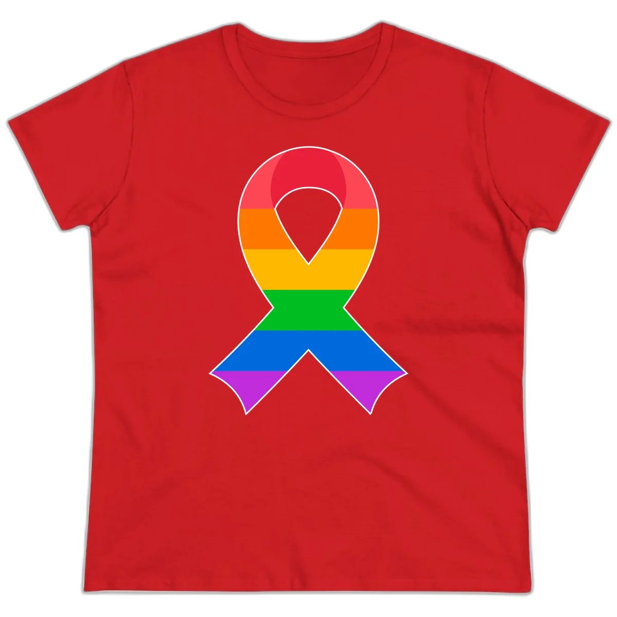 Rainbow pride awareness ribbon with horizontal stripes in red, orange, yellow, green, blue, and purple colors in Red