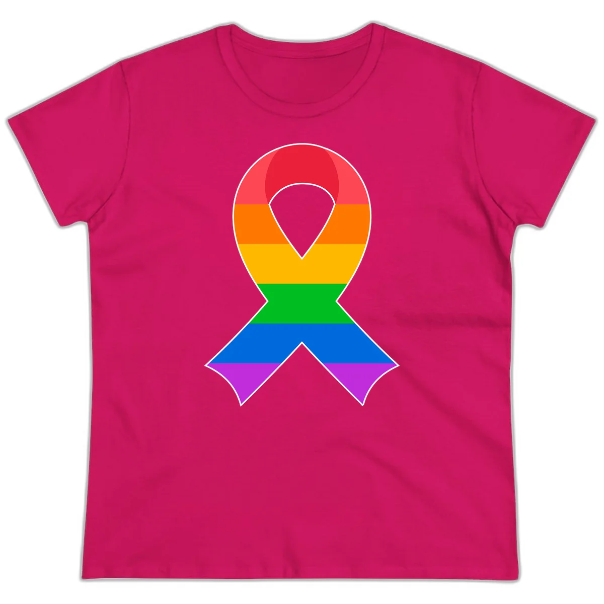 Rainbow pride awareness ribbon with horizontal stripes in red, orange, yellow, green, blue, and purple colors in Heliconia