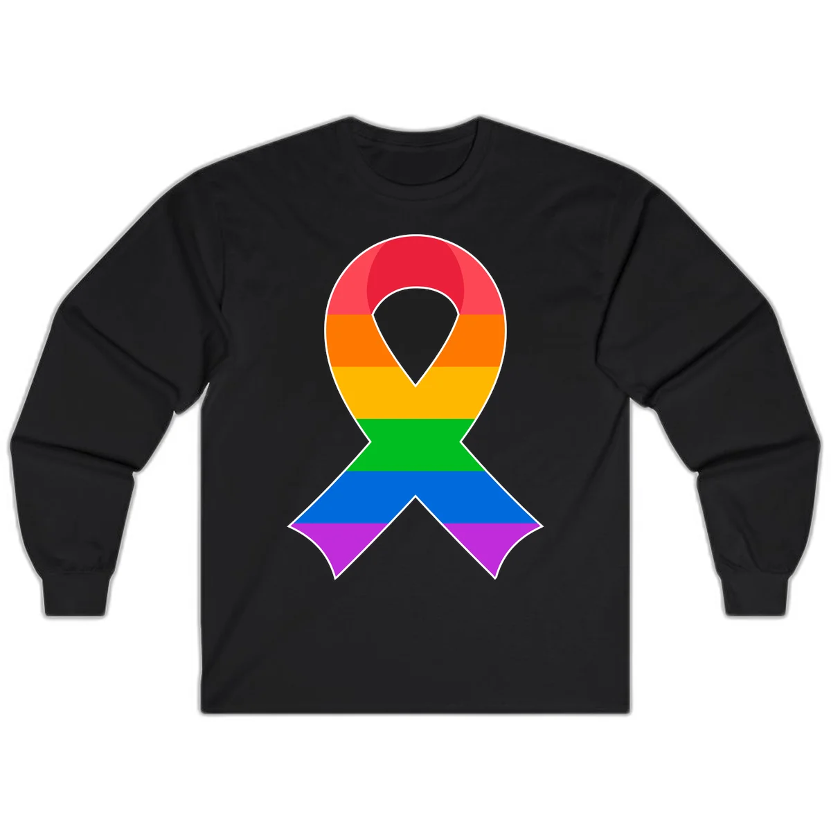 Rainbow pride awareness ribbon with horizontal stripes in red, orange, yellow, green, blue, and purple colors in Black