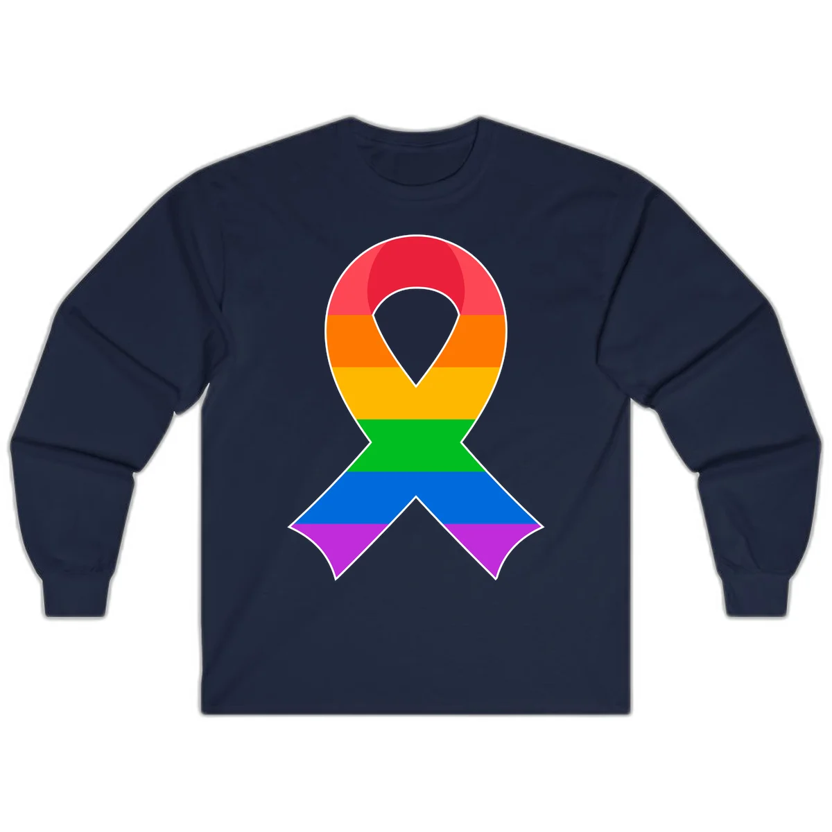 Rainbow pride awareness ribbon with horizontal stripes in red, orange, yellow, green, blue, and purple colors in Navy