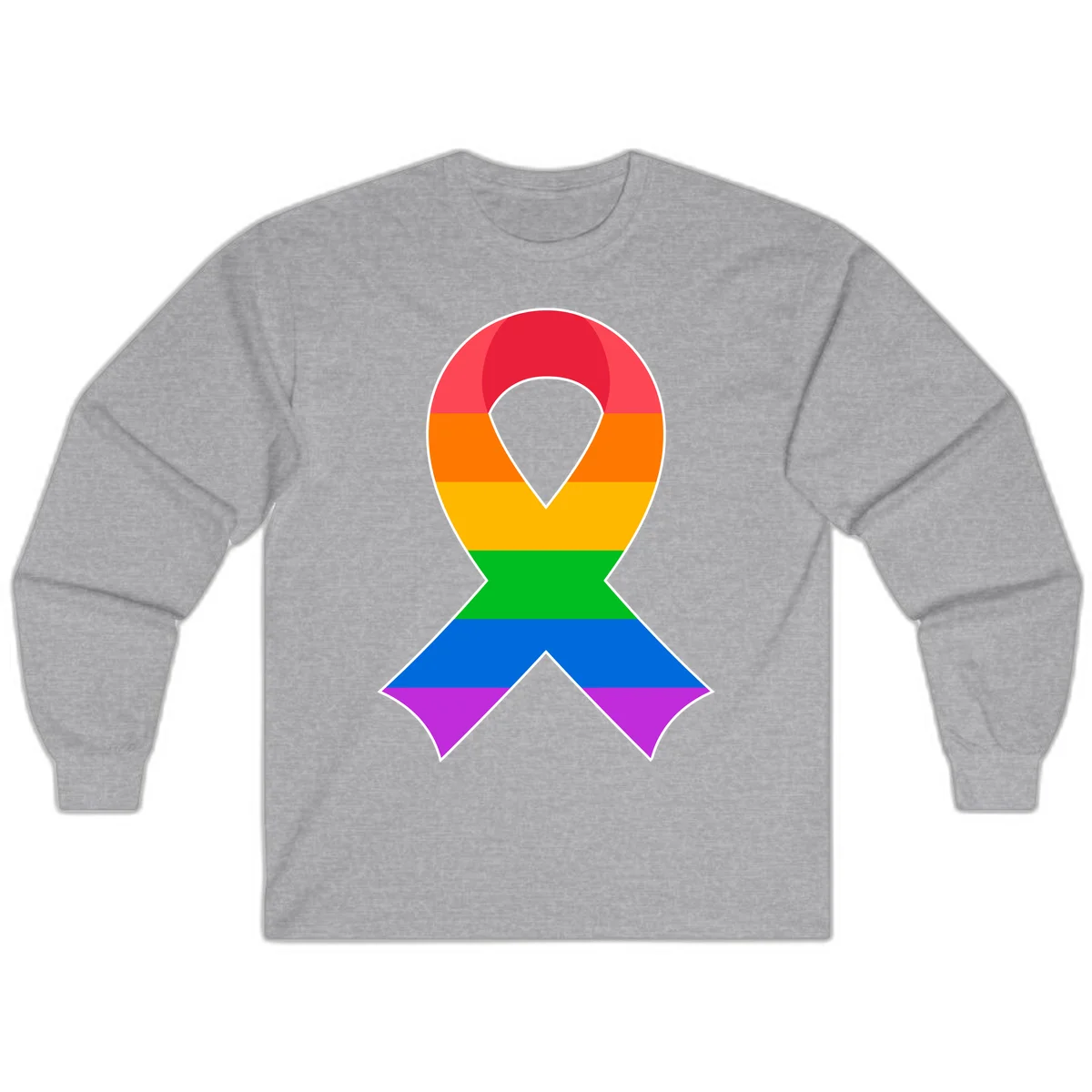 Rainbow pride awareness ribbon with horizontal stripes in red, orange, yellow, green, blue, and purple colors in Sport Grey