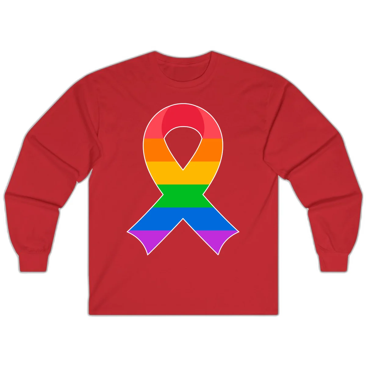 Rainbow pride awareness ribbon with horizontal stripes in red, orange, yellow, green, blue, and purple colors in Red