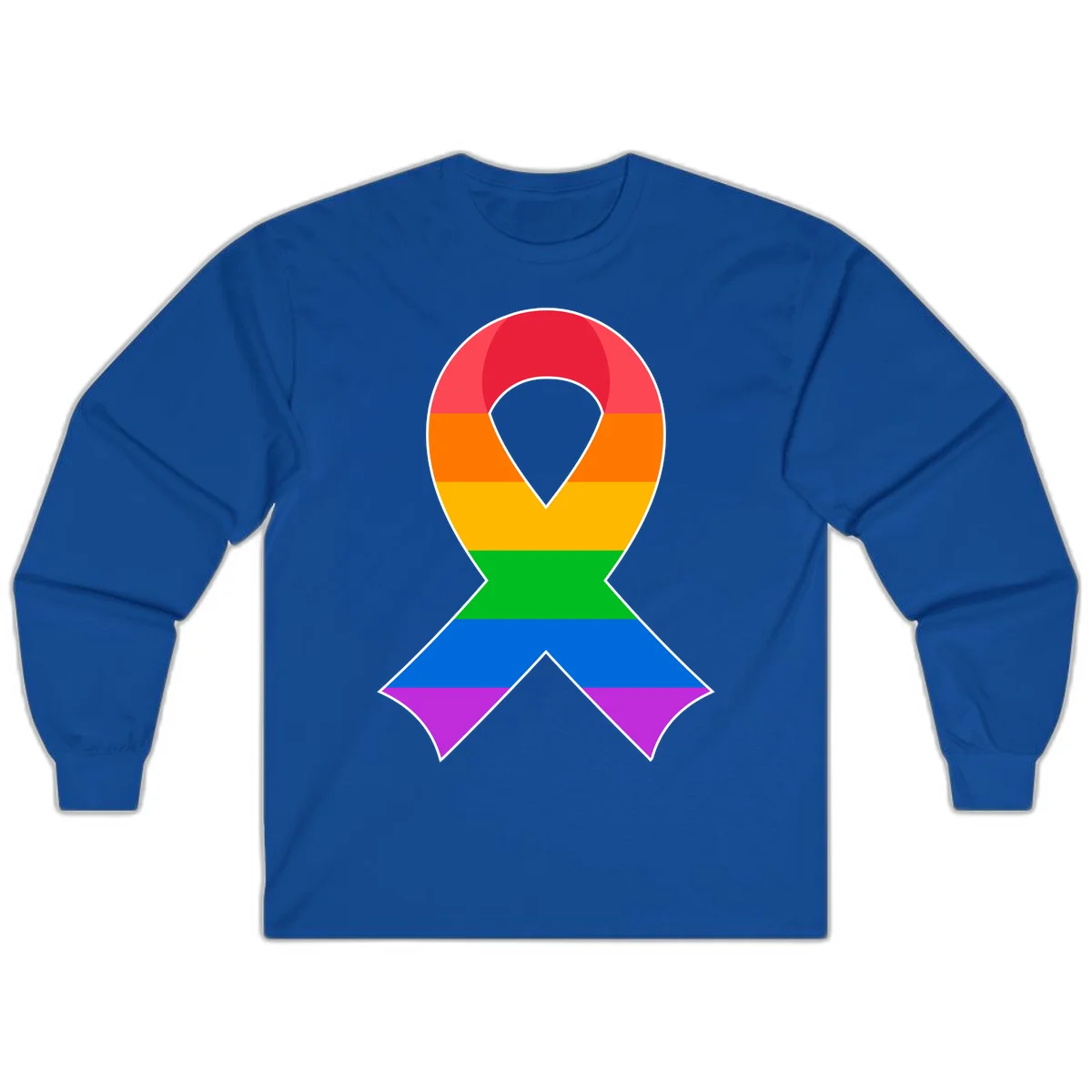 Rainbow pride awareness ribbon with horizontal stripes in red, orange, yellow, green, blue, and purple colors in Royal
