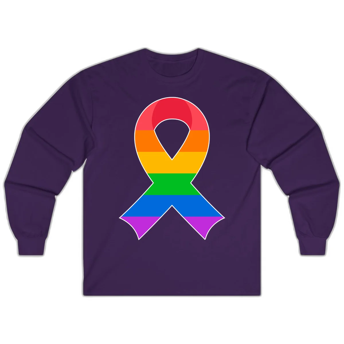 Rainbow pride awareness ribbon with horizontal stripes in red, orange, yellow, green, blue, and purple colors in Purple