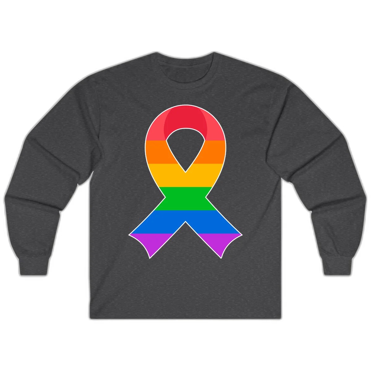 Rainbow pride awareness ribbon with horizontal stripes in red, orange, yellow, green, blue, and purple colors in Dark Heather