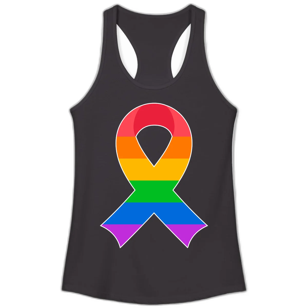 Rainbow pride awareness ribbon with horizontal stripes in red, orange, yellow, green, blue, and purple colors in Black