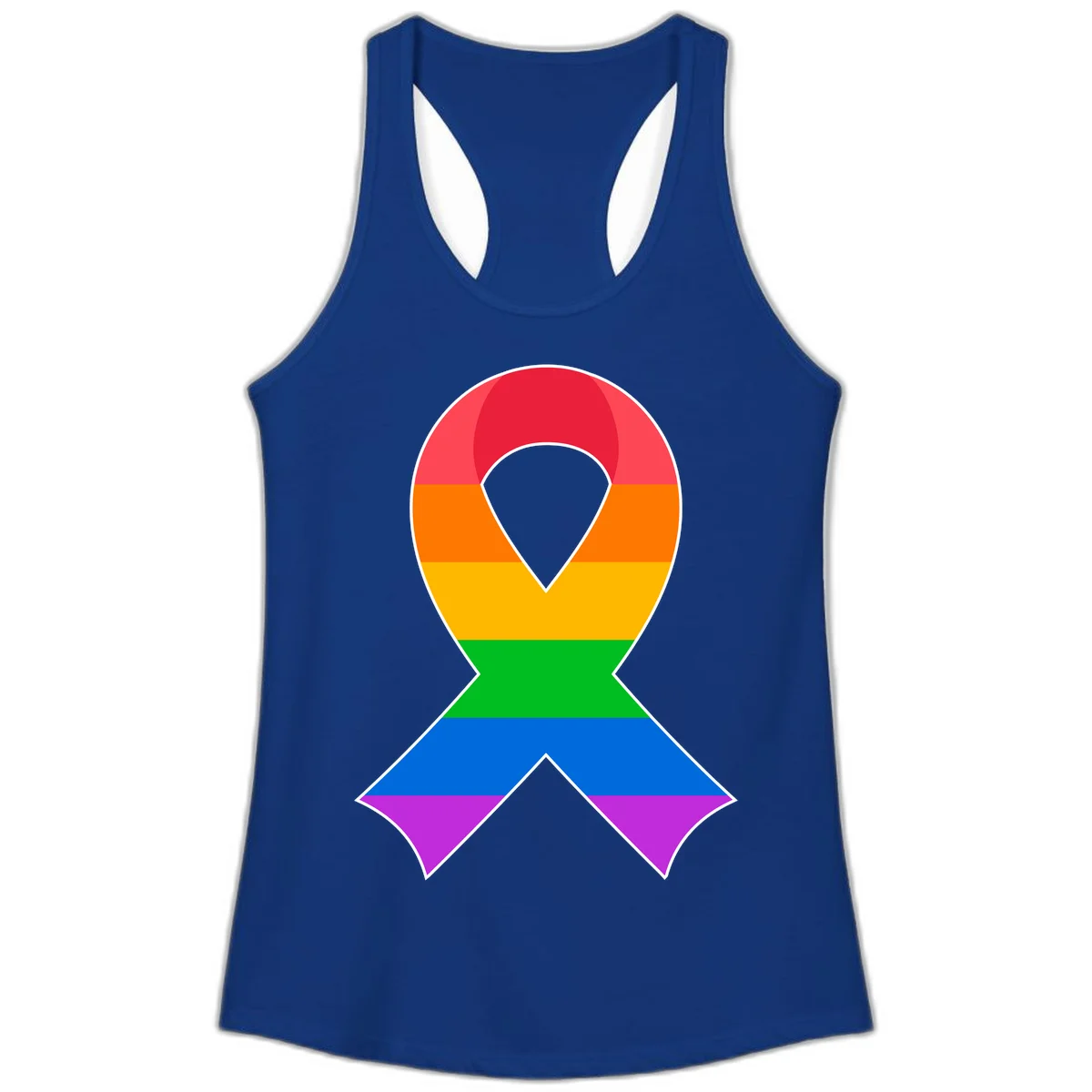 Rainbow pride awareness ribbon with horizontal stripes in red, orange, yellow, green, blue, and purple colors in Solid Royal