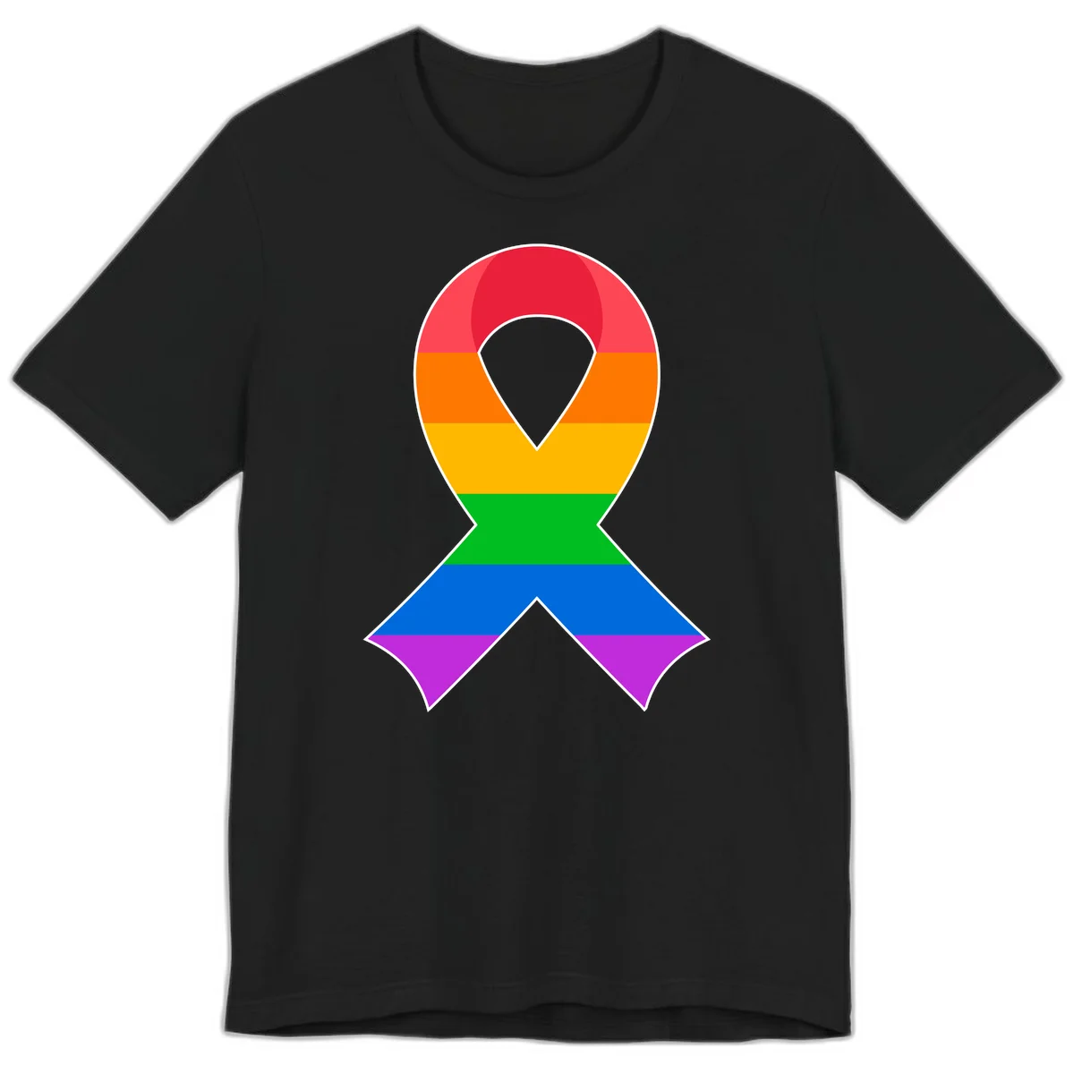 Rainbow pride awareness ribbon with horizontal stripes in red, orange, yellow, green, blue, and purple colors in Black