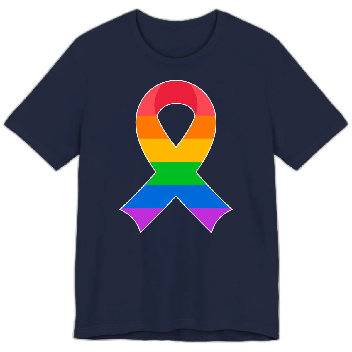 Rainbow pride awareness ribbon with horizontal stripes in red, orange, yellow, green, blue, and purple colors in Navy