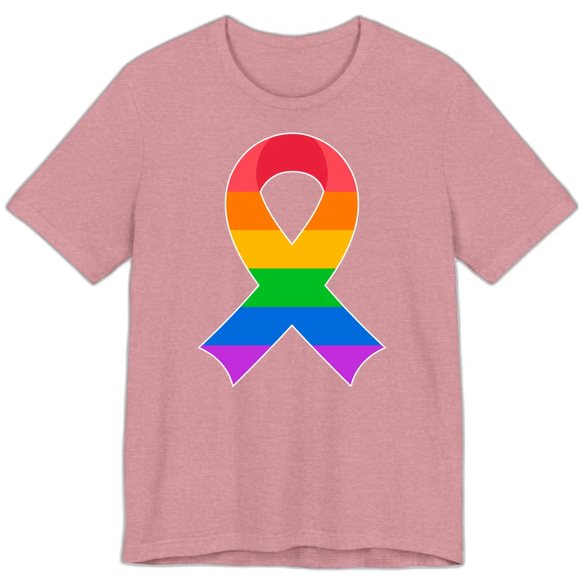 Rainbow pride awareness ribbon with horizontal stripes in red, orange, yellow, green, blue, and purple colors in Heather Orchid