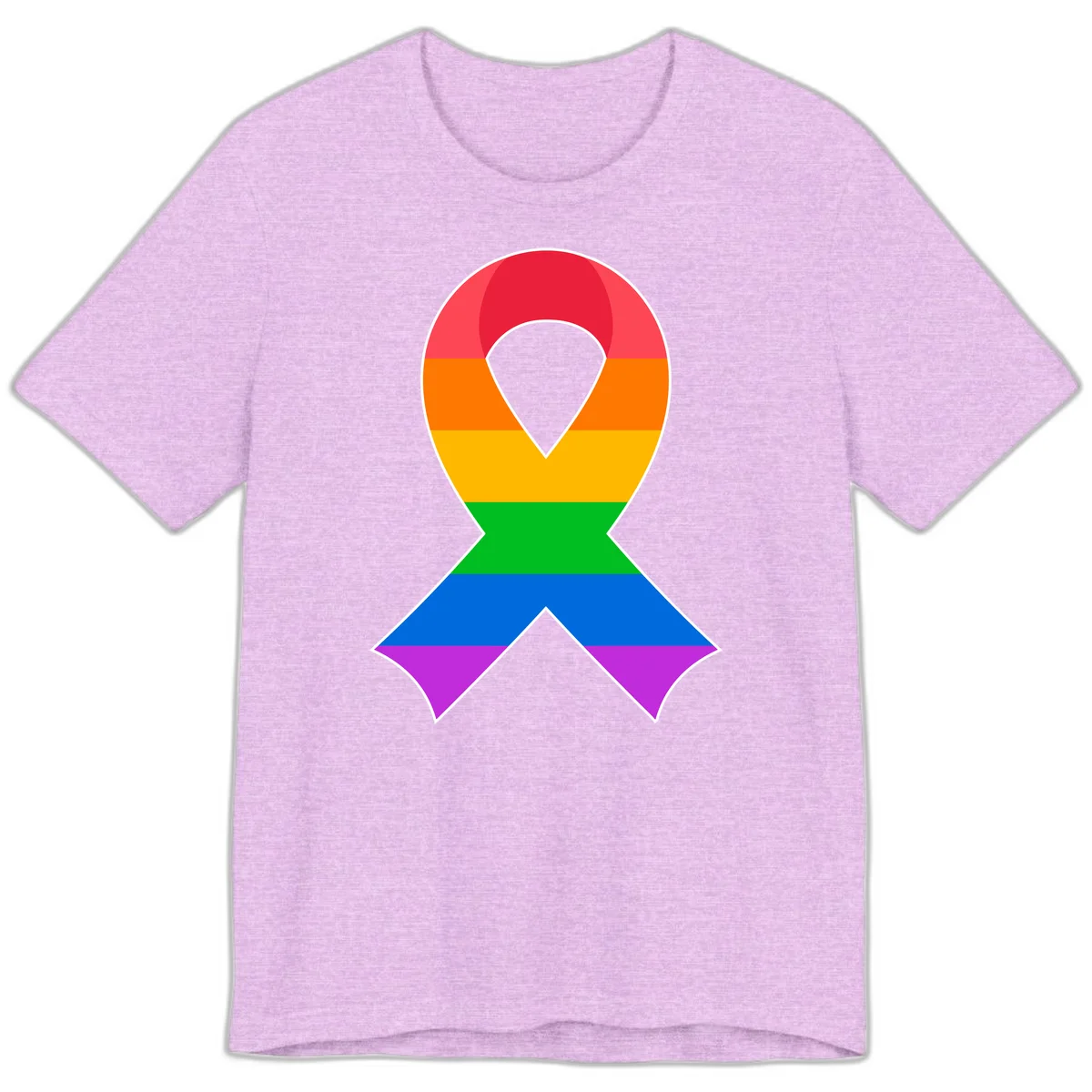 Rainbow pride awareness ribbon with horizontal stripes in red, orange, yellow, green, blue, and purple colors in Heather Prism Lilac
