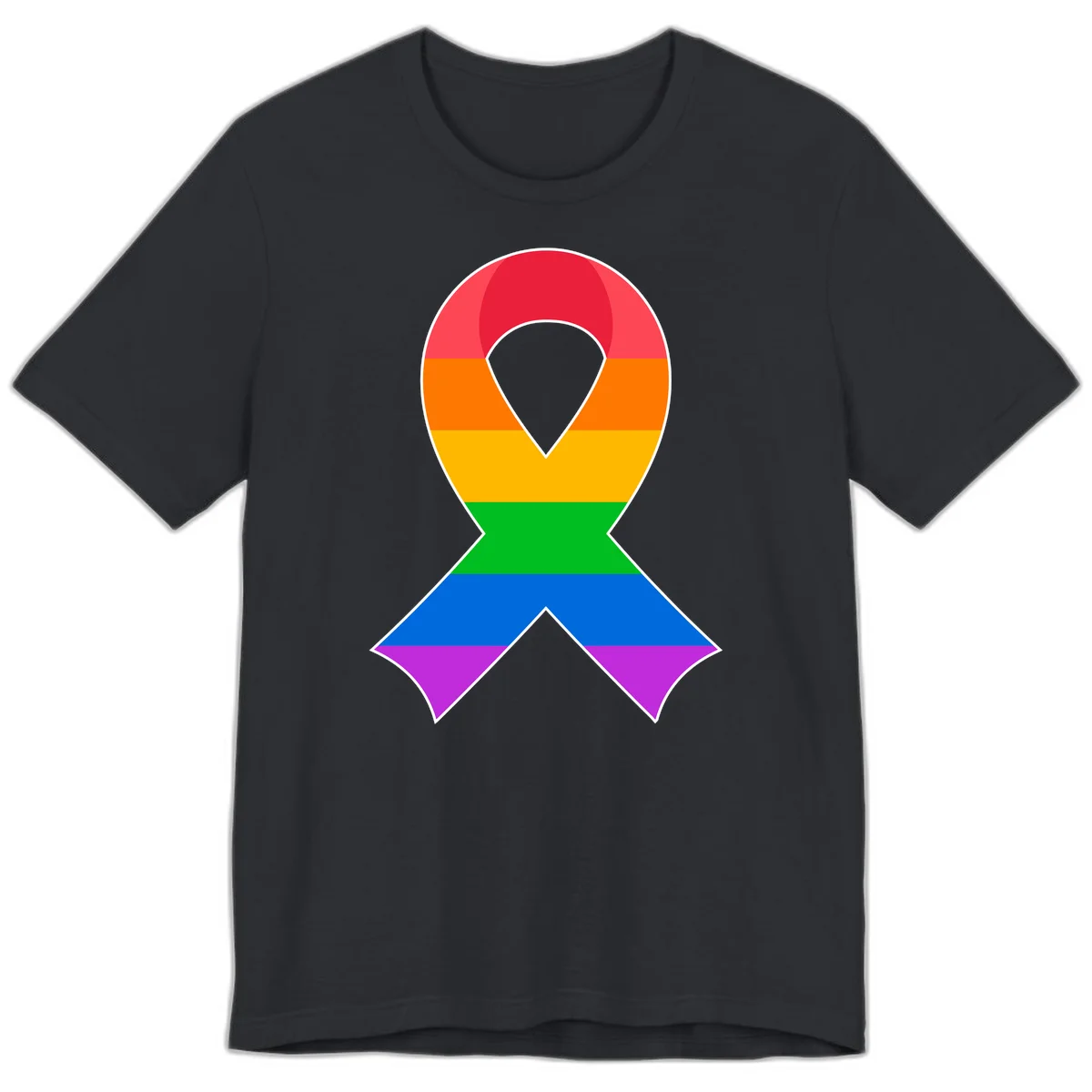 Rainbow pride awareness ribbon with horizontal stripes in red, orange, yellow, green, blue, and purple colors in Vintage Black