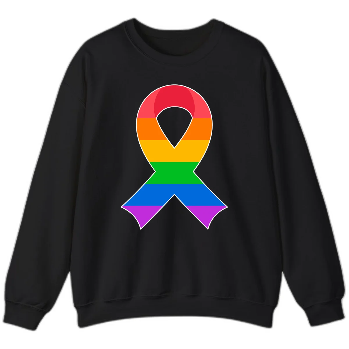 Rainbow pride awareness ribbon with horizontal stripes in red, orange, yellow, green, blue, and purple colors in Black