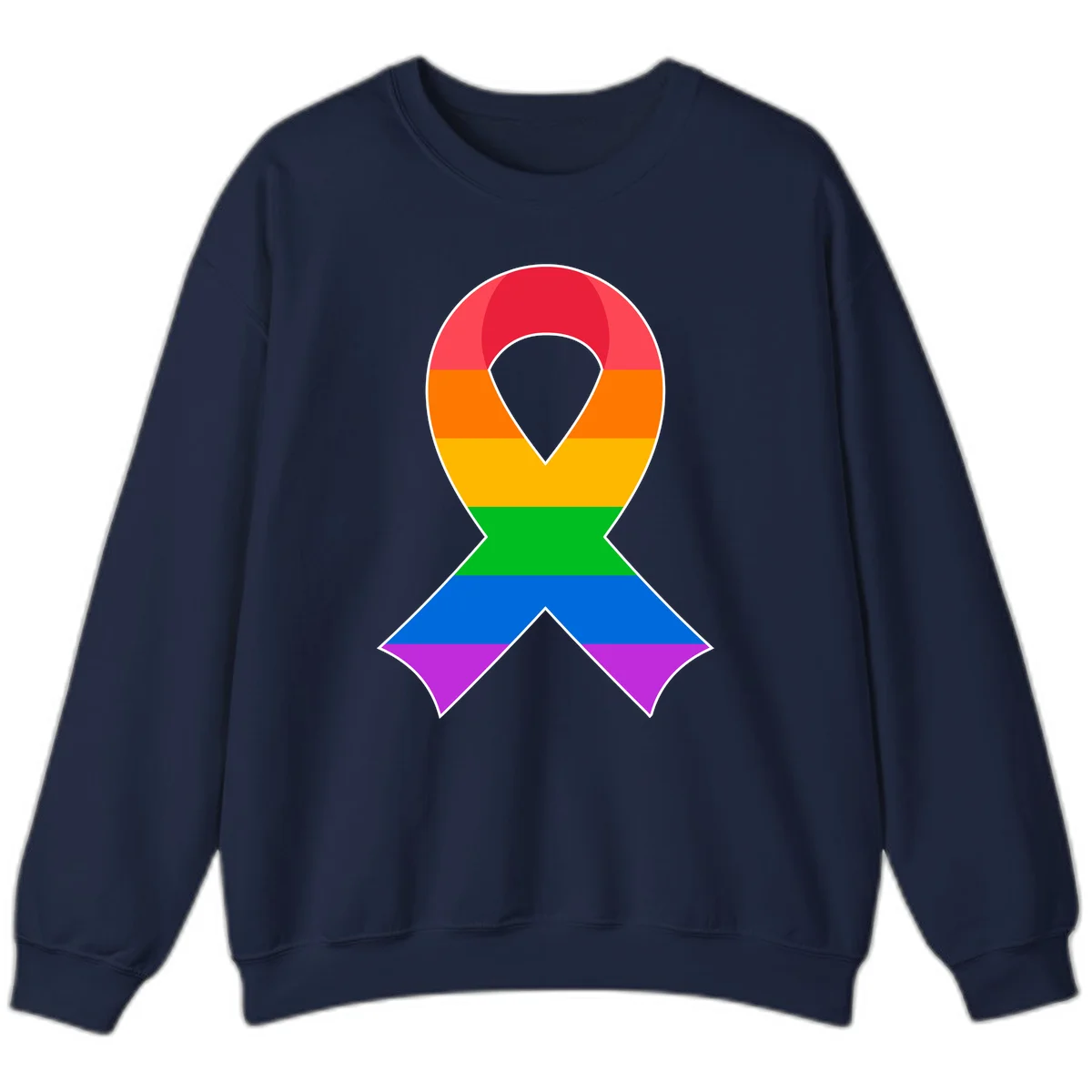 Rainbow pride awareness ribbon with horizontal stripes in red, orange, yellow, green, blue, and purple colors in Navy