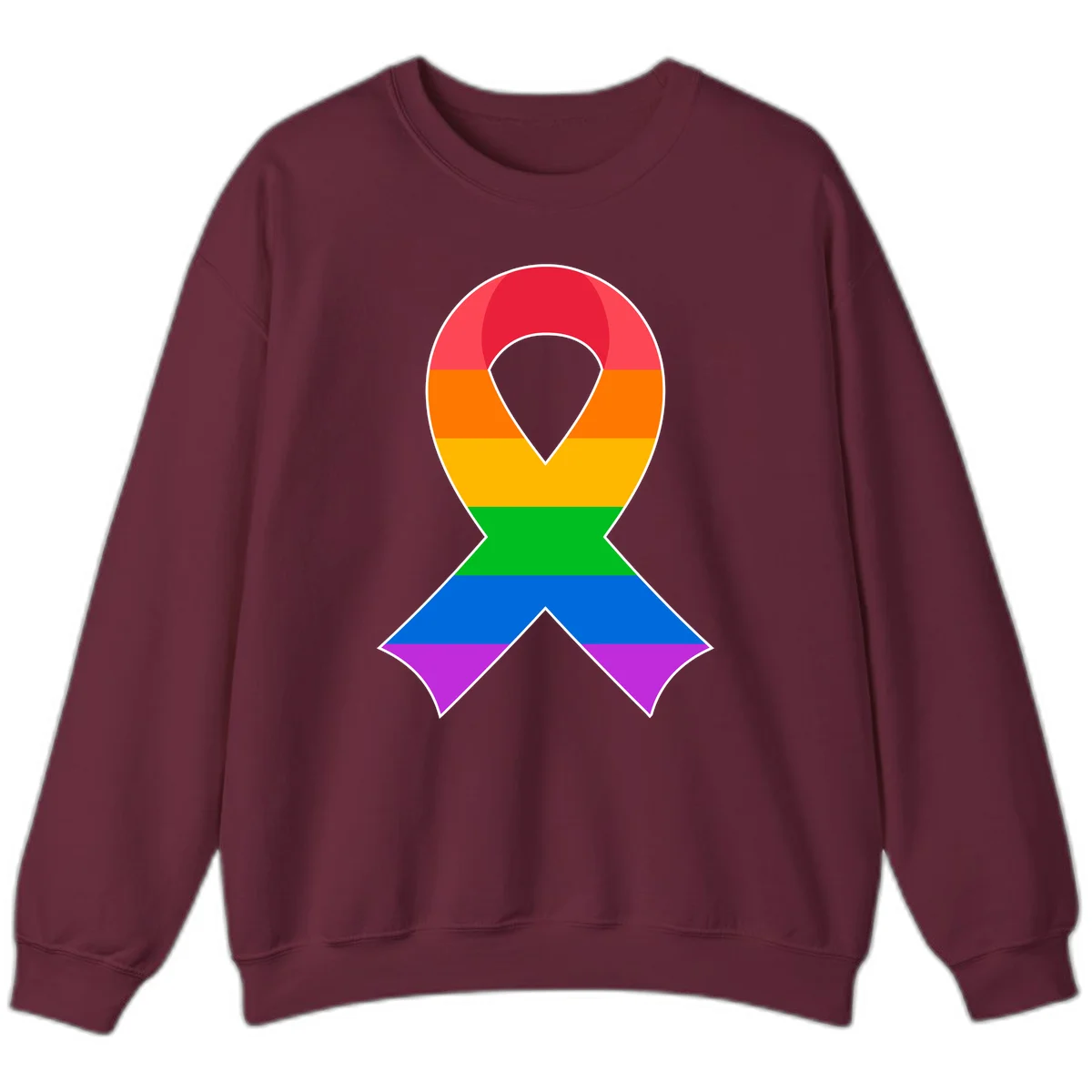 Rainbow pride awareness ribbon with horizontal stripes in red, orange, yellow, green, blue, and purple colors in Maroon