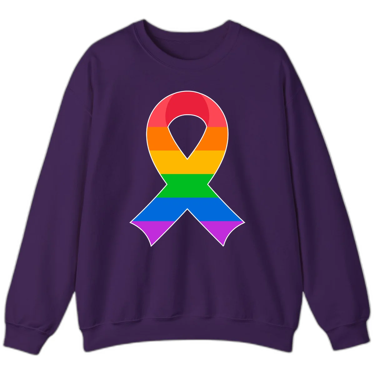 Rainbow pride awareness ribbon with horizontal stripes in red, orange, yellow, green, blue, and purple colors in Purple