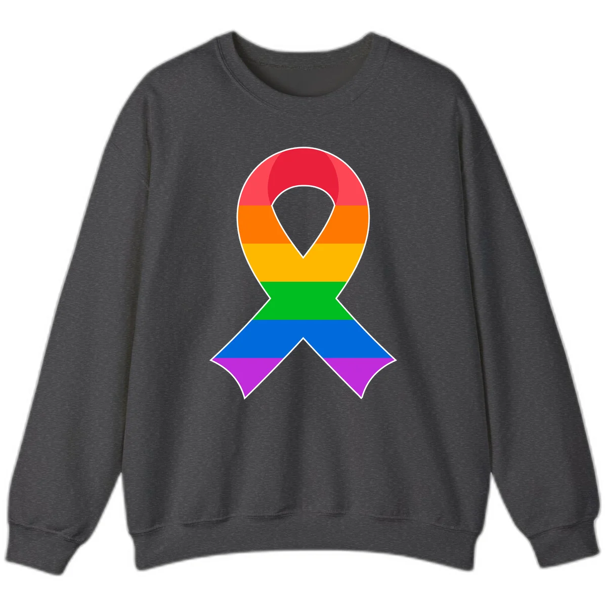 Rainbow pride awareness ribbon with horizontal stripes in red, orange, yellow, green, blue, and purple colors in Dark Heather