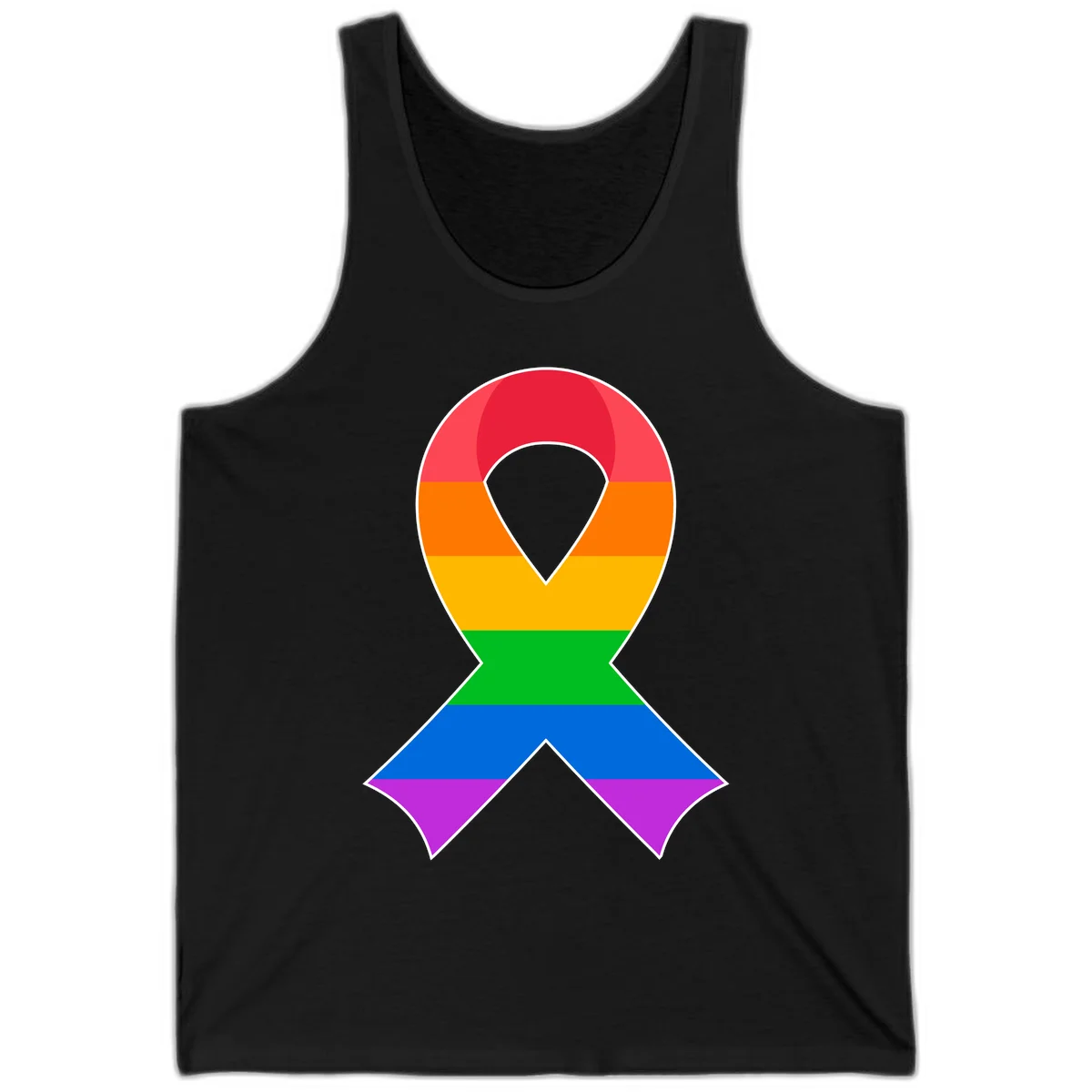 Rainbow pride awareness ribbon with horizontal stripes in red, orange, yellow, green, blue, and purple colors in Black